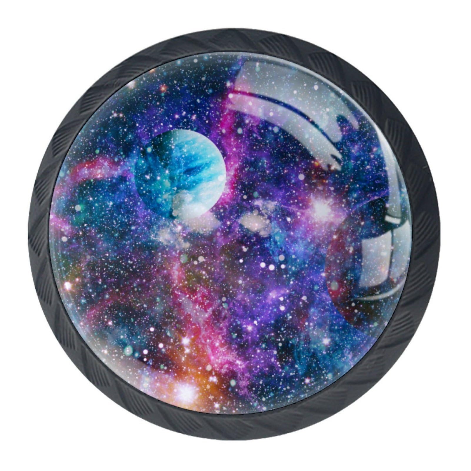 4 Pack 35mm Cabinet Knobs - Outer Space Galaxy Design Drawer Pulls for Kitchen Cabinets, Dressers & Furniture (Home Decor, DIY Upgrade) - Perfect for Modern Kitchens, Kids' Rooms & Space-Themed Interiors