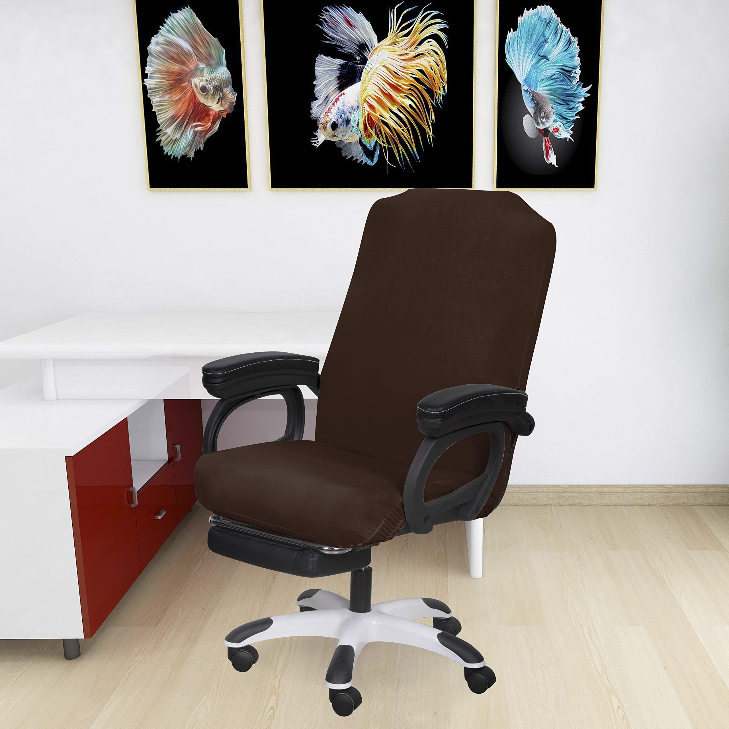SARAFLORA Office Chair Cover - Medium Size, Brown - Universal Removable Washable Chair Protector with Zipper for Desk Chairs, Computer Chairs & Rotating Chairs - Pet-Friendly Seat Cover for Home Office & Workspace