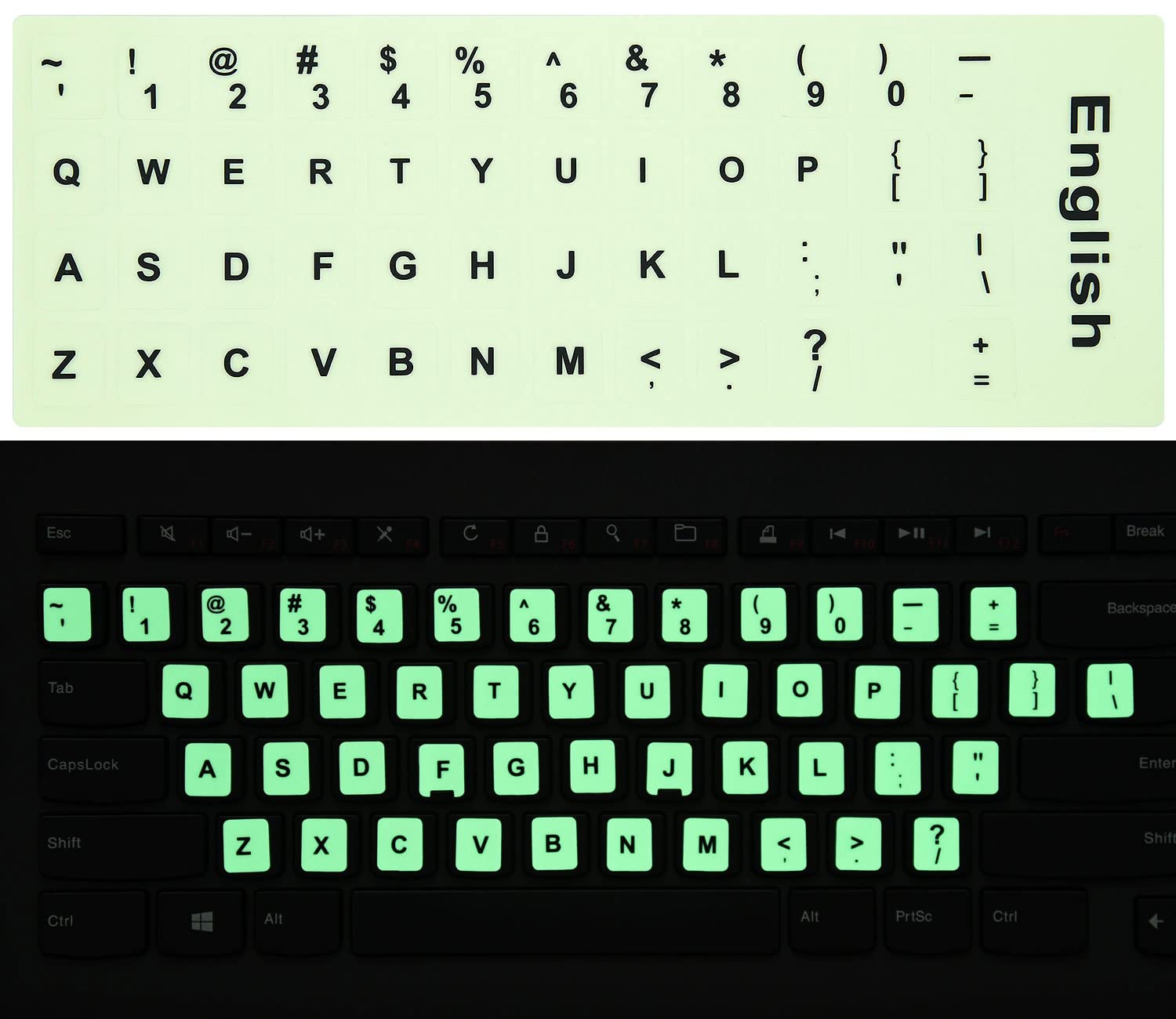 2-Pack Glow in The Dark Universal Keyboard Stickers for Laptop, Computer, Notebook & Desktop - English Letters (Perfect for Low Light & Nighttime Typing)