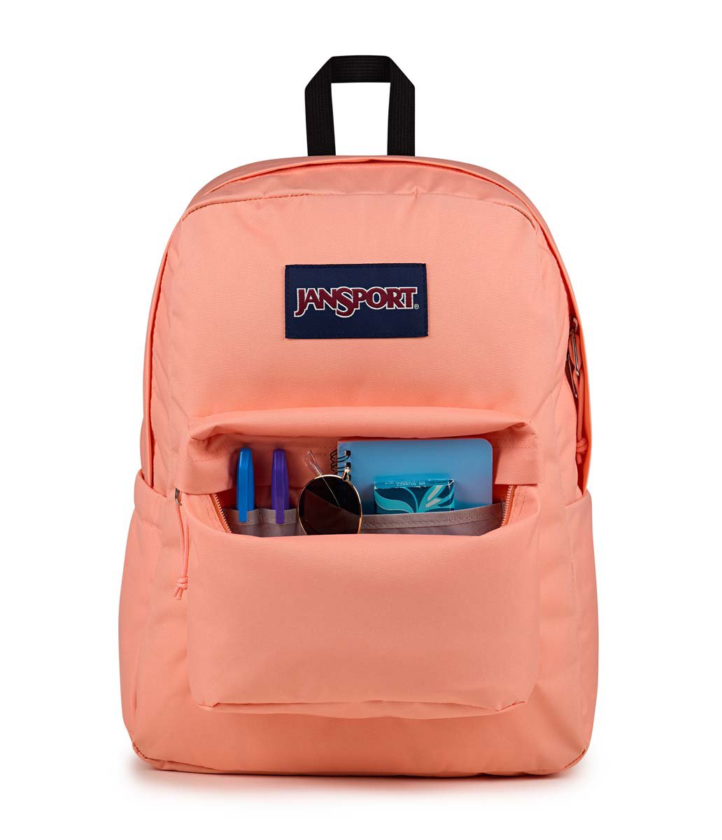 JanSport SuperBreak Plus Backpack - Lightweight Laptop Backpack for School & Travel, Durable Peach Pink Daypack with Front Utility Pocket - Perfect for College Students, Commuters & Outdoor Adventures