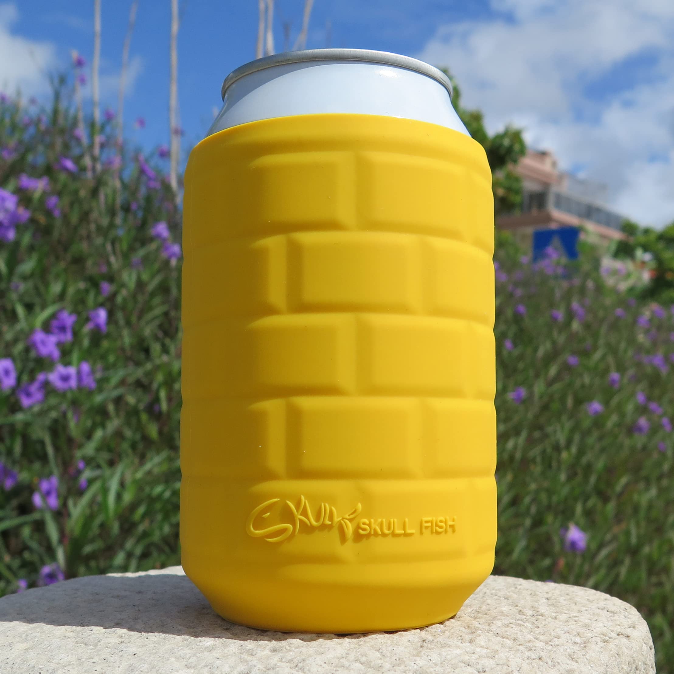 2 Pack Soft Silicone Sleeves Insulators for 12OZ Standard Soda/Beer/Drink Cans - Reusable Cold Insulating Covers & Cooler Holders (Blue & Yellow) - Perfect for Parties, BBQs, and Outdoor Events