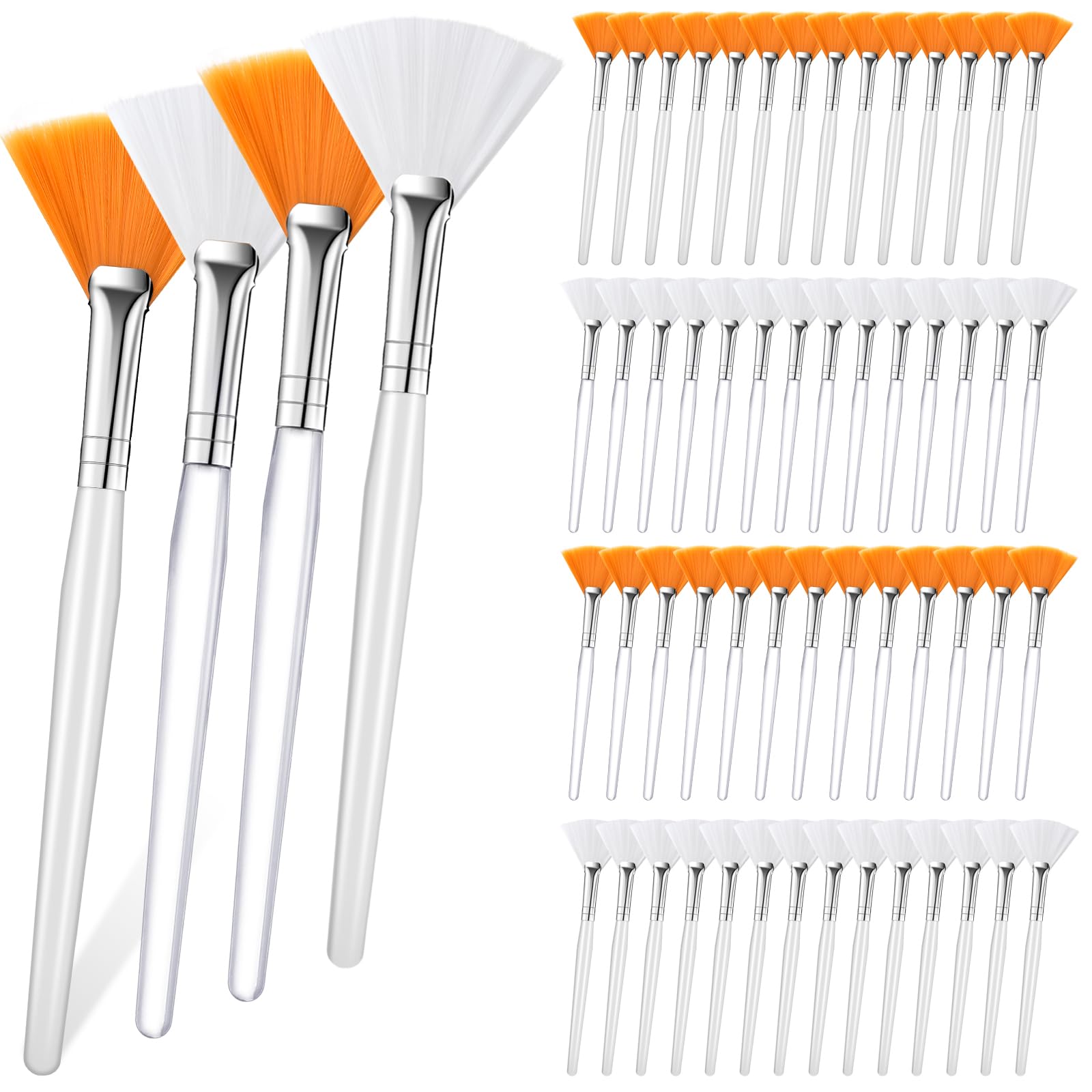60 Pieces Soft Fan Brushes for Facials & Makeup - Professional Esthetician Brushes for Mud Clay Masks, Women & Girls (Yellow & White) - Perfect for Spa, Salon & Home Skincare Routines