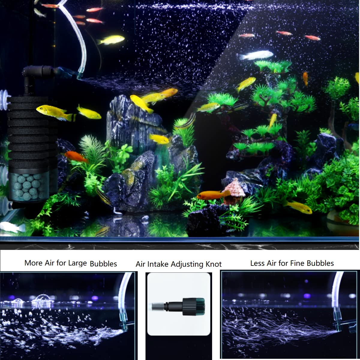 Ultra Quiet Aquarium Sponge Filter Bubbler with Water Pump & Ceramic Balls - 15-50 Gallon Fish Tank Filter for Shrimp Breeding, Tropical Fish Tanks & Freshwater Aquariums