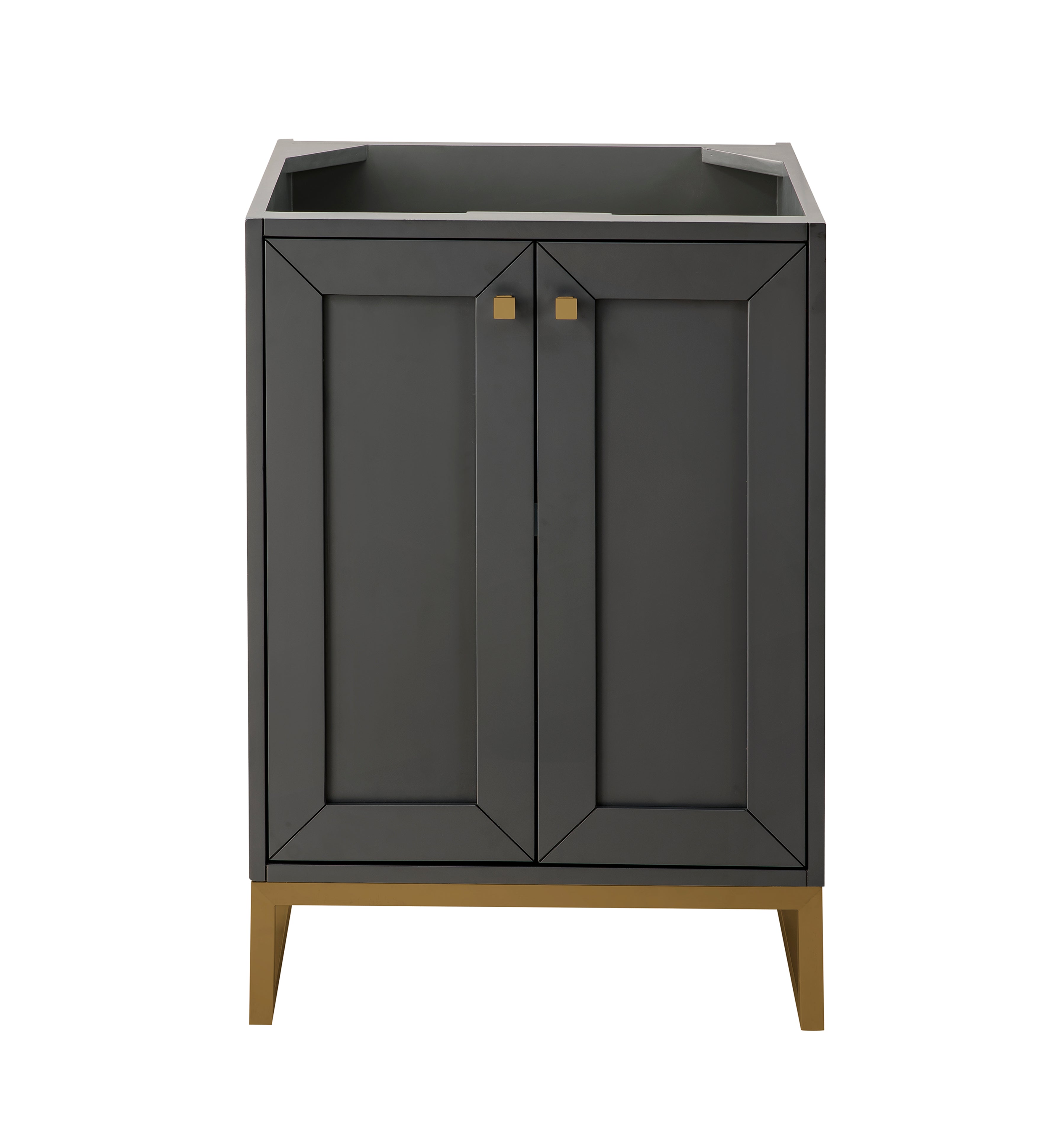 Chianti 24 Inch Single Vanity Cabinet with Soft Close Doors - Mineral Grey Finish & Radiant Gold Hardware | Perfect for Modern Bathroom Renovation & Small Space Solutions