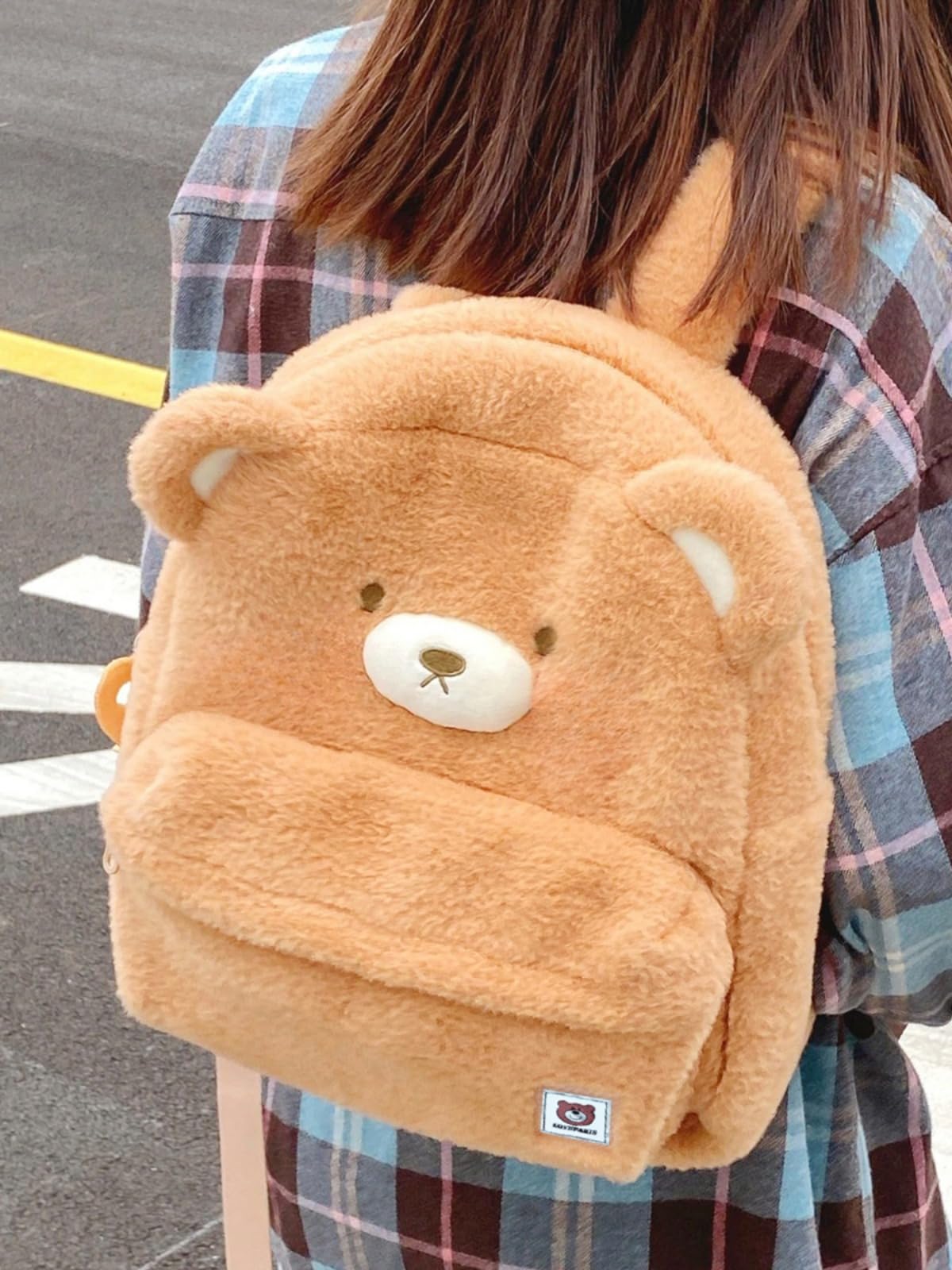 **Cute Bear Plush Backpack - Large Capacity Aesthetic Daypack for Travel, School & Casual Outings (1pc) - Perfect for Kids, Teens & Anime Fans**