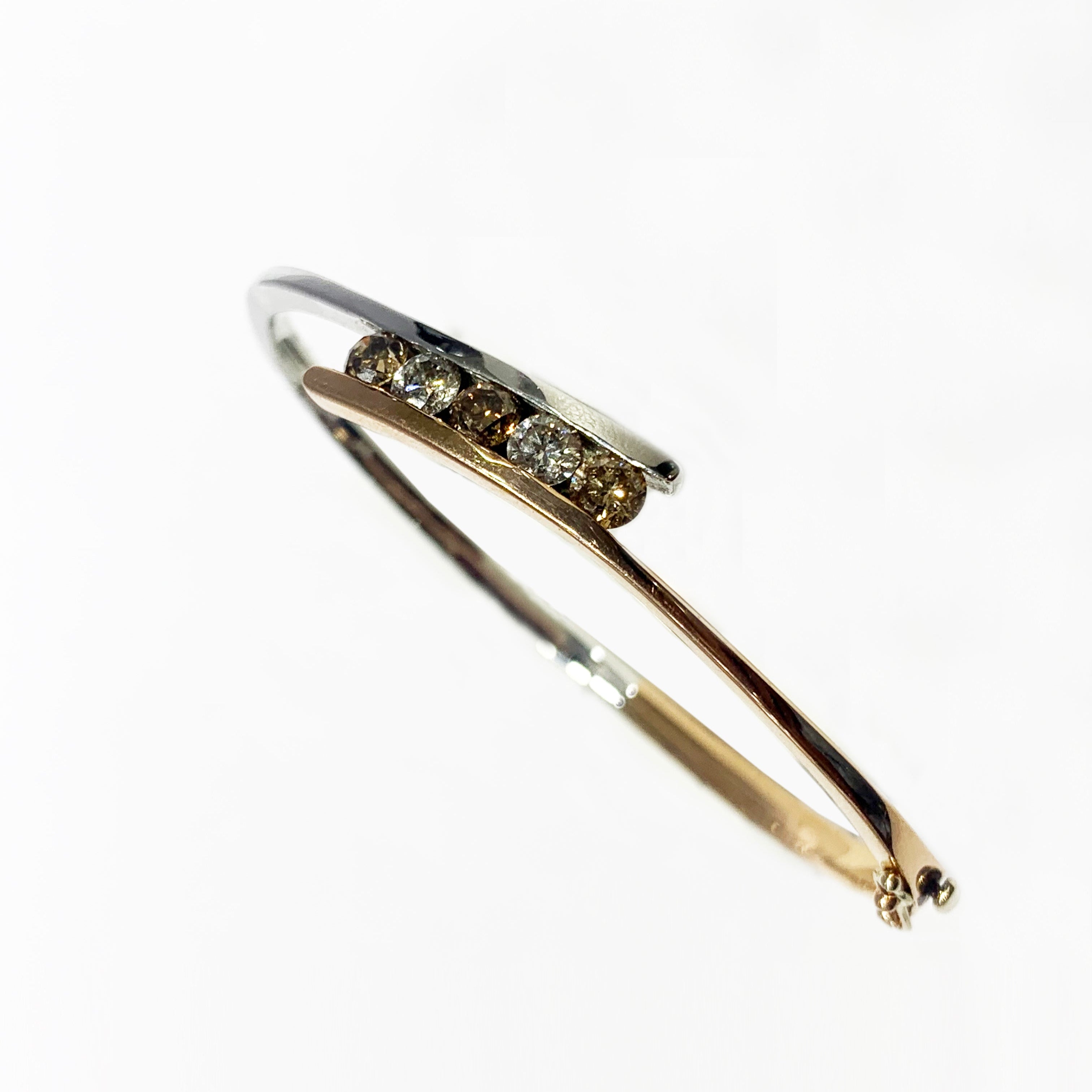 14K Two-Tone Chocolate Diamond Bangle Bracelet for Women - Elegant Stackable Jewelry Gift for Anniversary, Wedding & Special Occasions