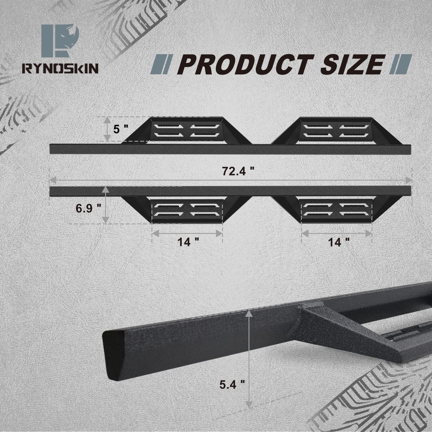 RYNOSKIN Heavy Duty Textured Black Running Boards & Nerf Bars - Compatible with 2007-2018 Jeep Wrangler JK 4 Door | Off-Road Side Steps | Durable Steel Construction | Perfect for Adventure & Daily Driving (2-Piece Set)