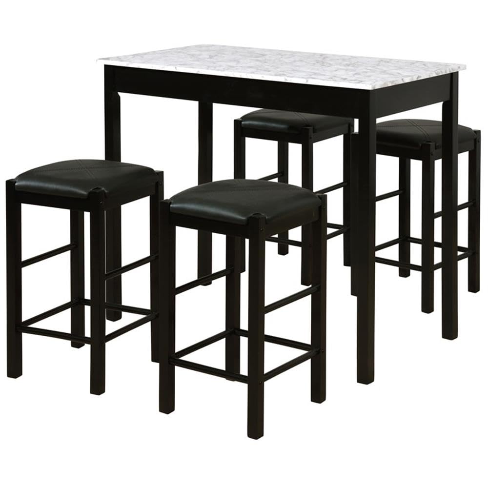 Linon Tifton 5-Piece Wood & Faux Marble Black Tavern Table Set - Perfect for Kitchen, Dining Room, and Small Space Entertaining