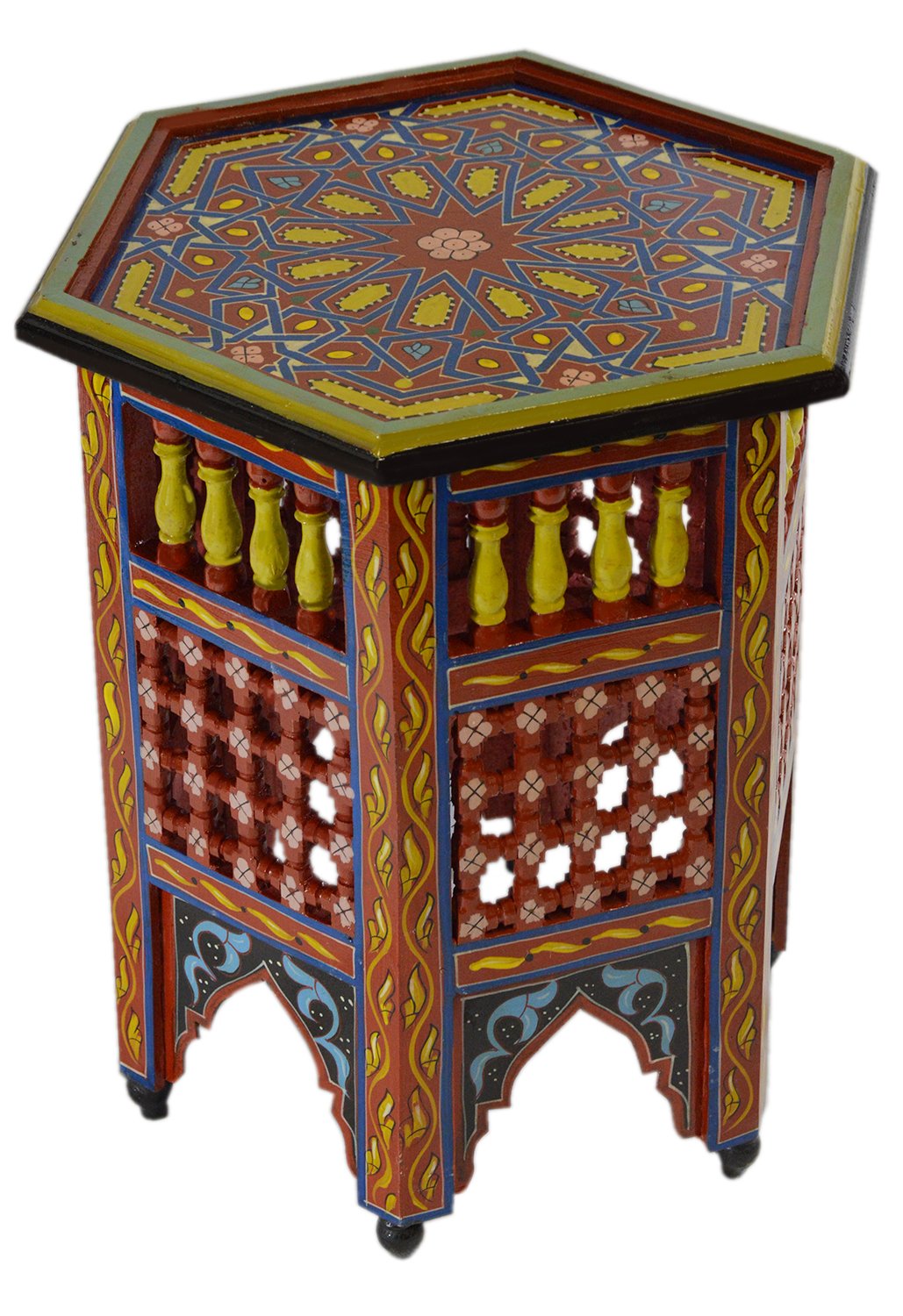 Exquisite Moroccan Handmade Wood Side Table with Delicate Moucharabi Design & Hand-Painted Red Finish – Perfect for Living Room, Bedroom, or Boho Home Decor