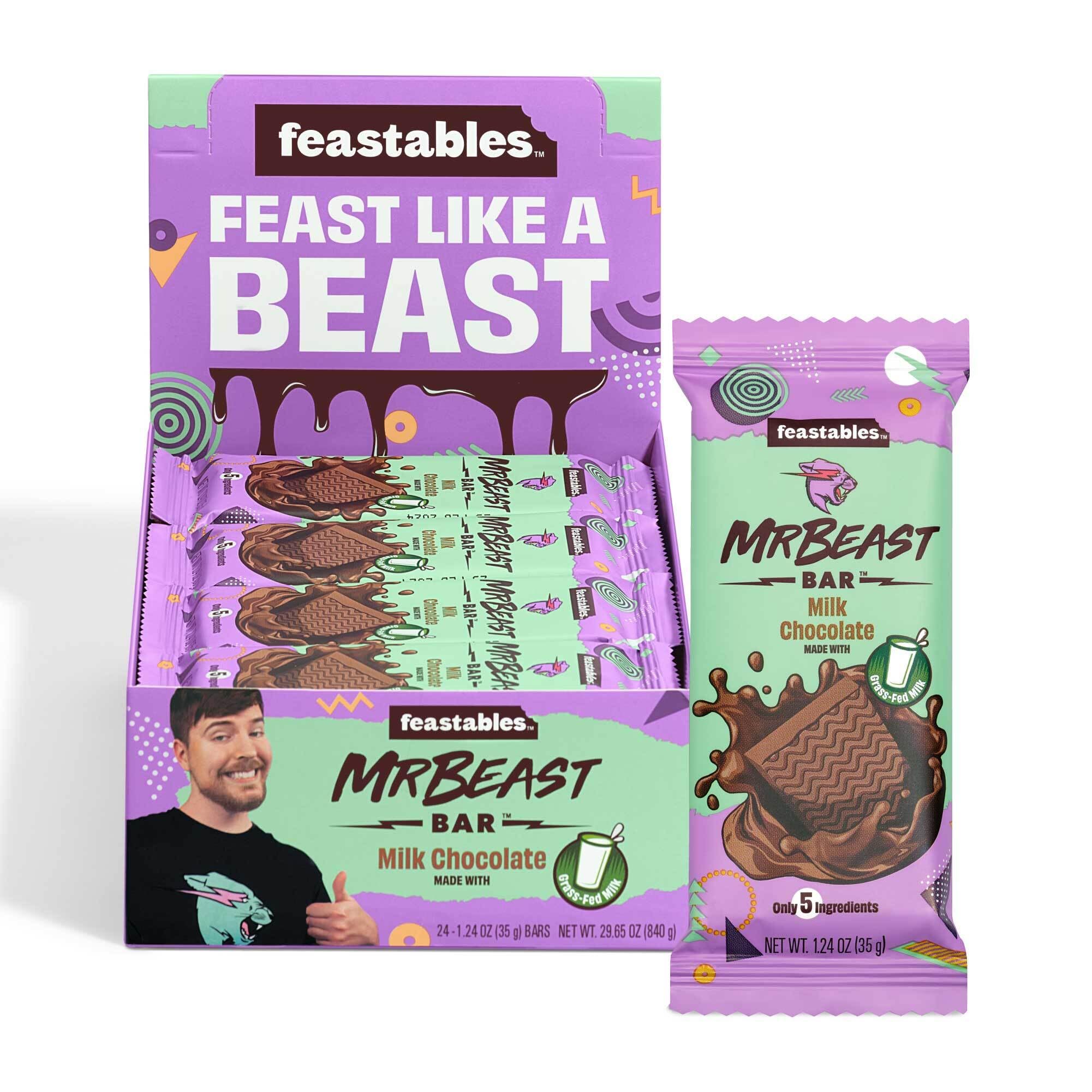 Feastables MrBeast Mini Milk Chocolate Bars - 24 Count (35g Each) | Grass-Fed Milk Chocolate & Organic Cocoa | 5 Simple Ingredients | Perfect for Snacking, Lunchboxes & Party Favors