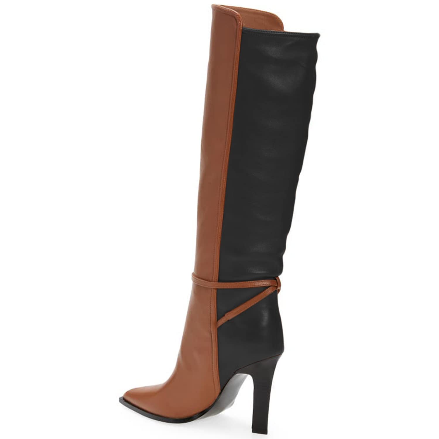 Women's Two-Tone Snakeskin Over The Knee Boots - Brown Pull-On Long Boots with Ankle Strap, Pointed Toe & Thin High Heel (US Size 4-16 M) | Elegant Dress Boots for Office, Party & Night Out