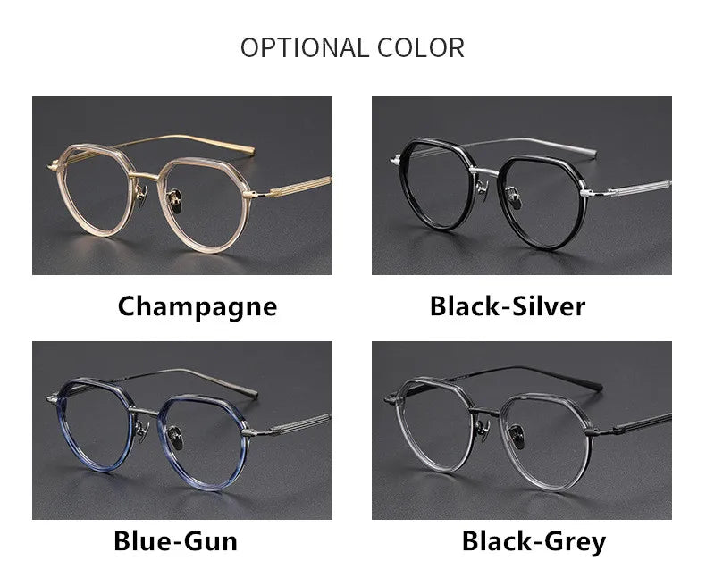 Unisex Full Rim Flat Top Round Titanium Acetate Eyeglasses 6701 - Lightweight & Durable Frame for Men & Women - Perfect for Reading, Work & Daily Wear