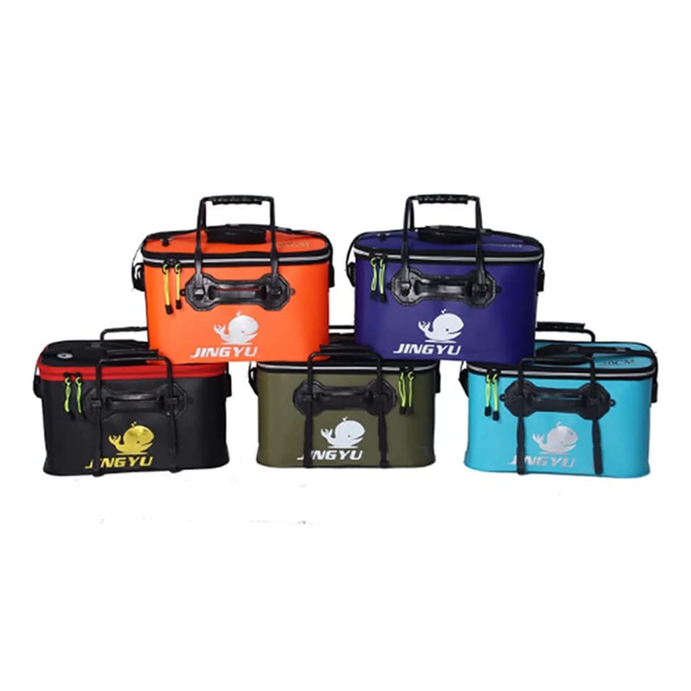 Foldable Fishing Bucket with Oxygen Pump - Portable Collapsible Water Bucket for Fishing, Camping & Outdoor Activities - EVA Fishing Bag with Handle (Light Blue, XL 50x28x28cm) - Ideal for Live Bait Storage, Fish Transport & Beach Trips