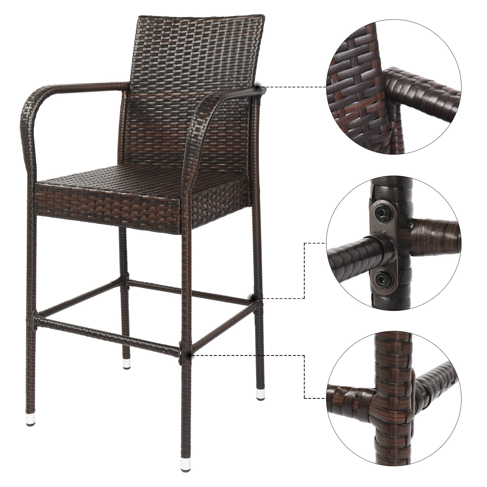 **Weather-Resistant Patio Rattan Bar Stools Set of 2 - All-Weather Wicker Counter Height Bar Chairs with Footrest & Armrest for Outdoor, Garden, Pool, Lawn & Backyard - Perfect for Entertaining, Lounging & Dining Al Fresco**