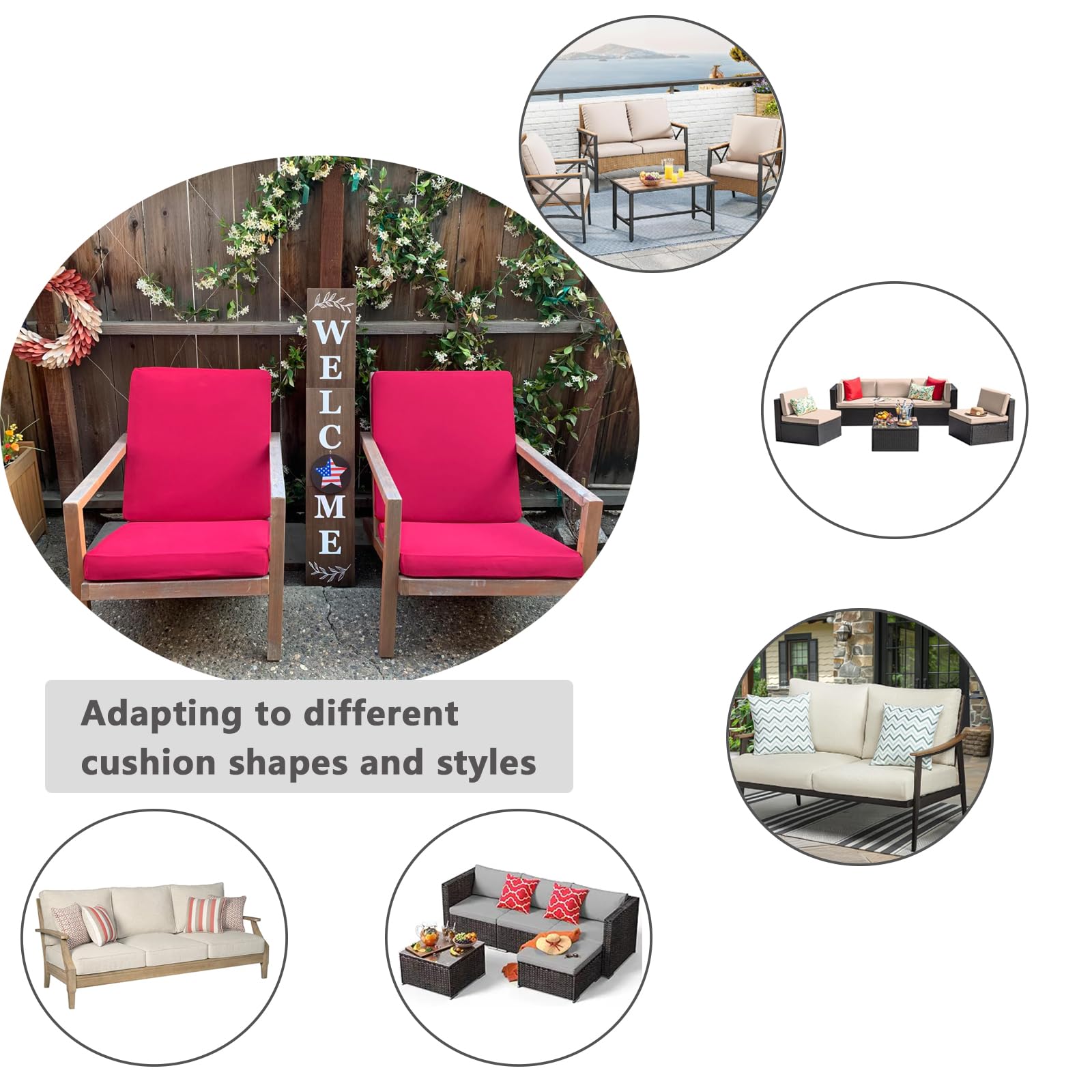 Waterproof Washable 20x20x2 Inch Outdoor Patio Cushion Covers 2-Pack - Durable Replacement Slipcovers for Sofa, Couch & Chair - Indoor/Outdoor Furniture Protector (Red) - Perfect for Backyard, Deck, Poolside & Patio Furniture
