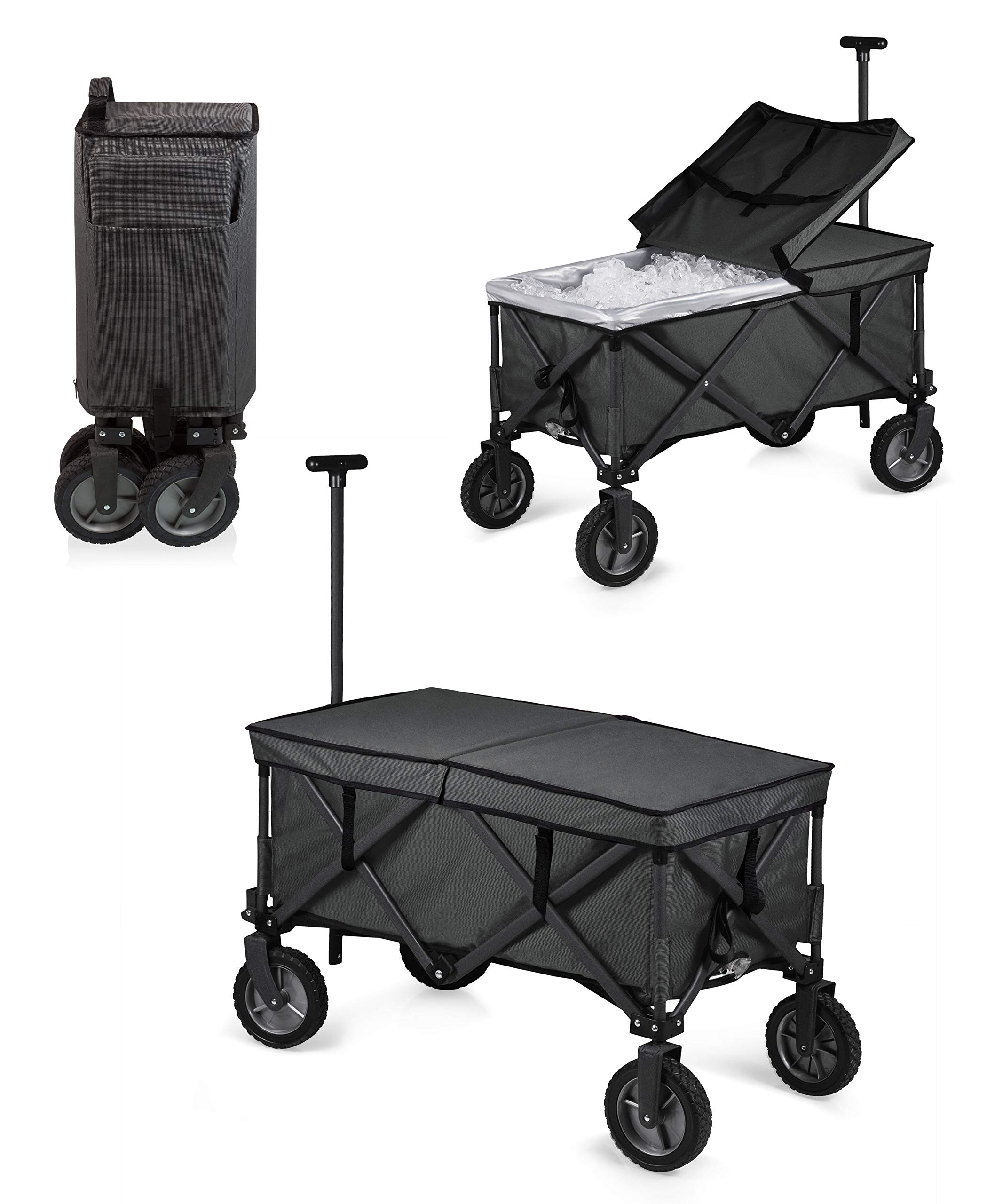 PICNIC TIME Adventure Wagon Elite - Foldable Utility Wagon with Table Top Lid & Soft Cooler Liner for Outdoor Camping, Beach Trips, and Tailgating