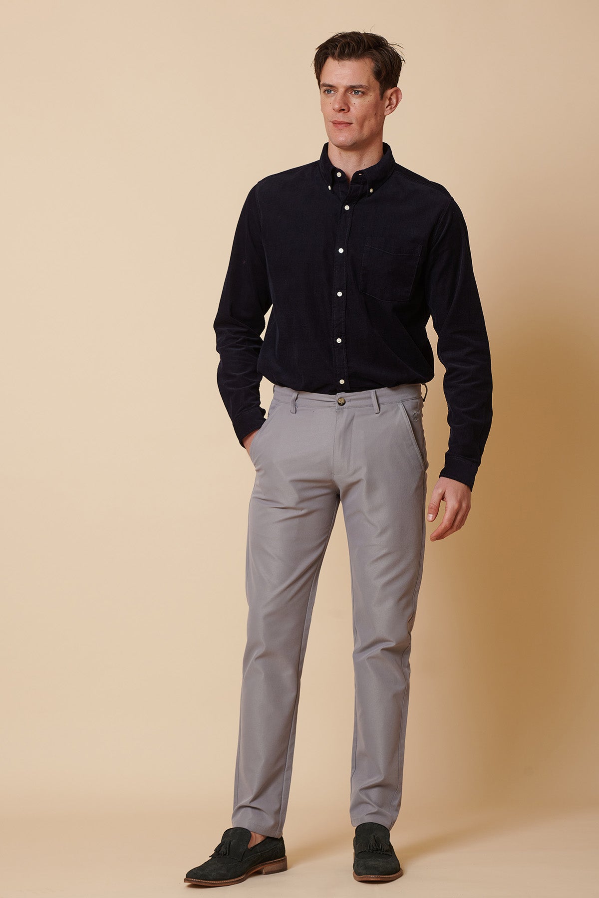ENZO Mid Grey Chinos for Men - Classic Slim Fit Stretch Comfort Dress Pants for Business Casual & Office Wear
