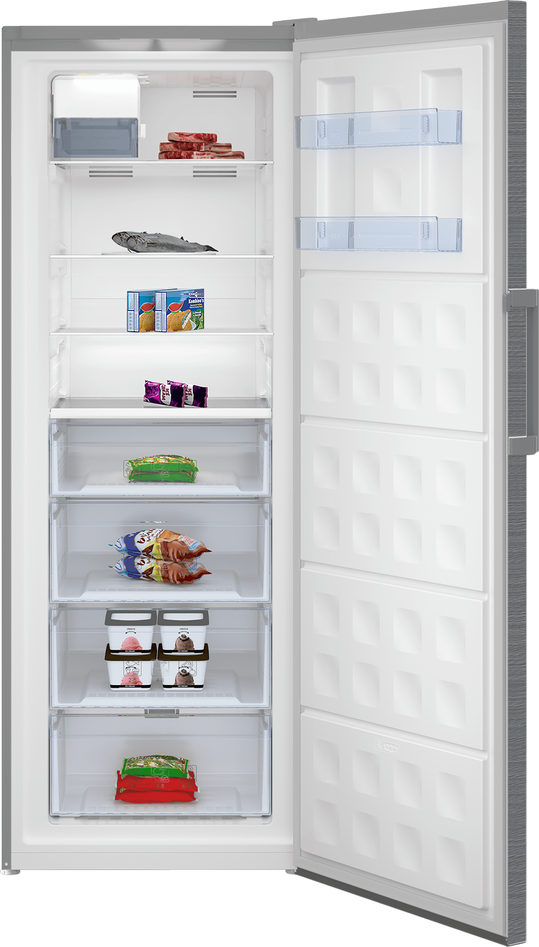 Beko BUFR2715SSIM 28 Inch Stainless Steel Upright Freezer with Automatic Ice Maker - Perfect for Home, Kitchen, and Restaurant Use