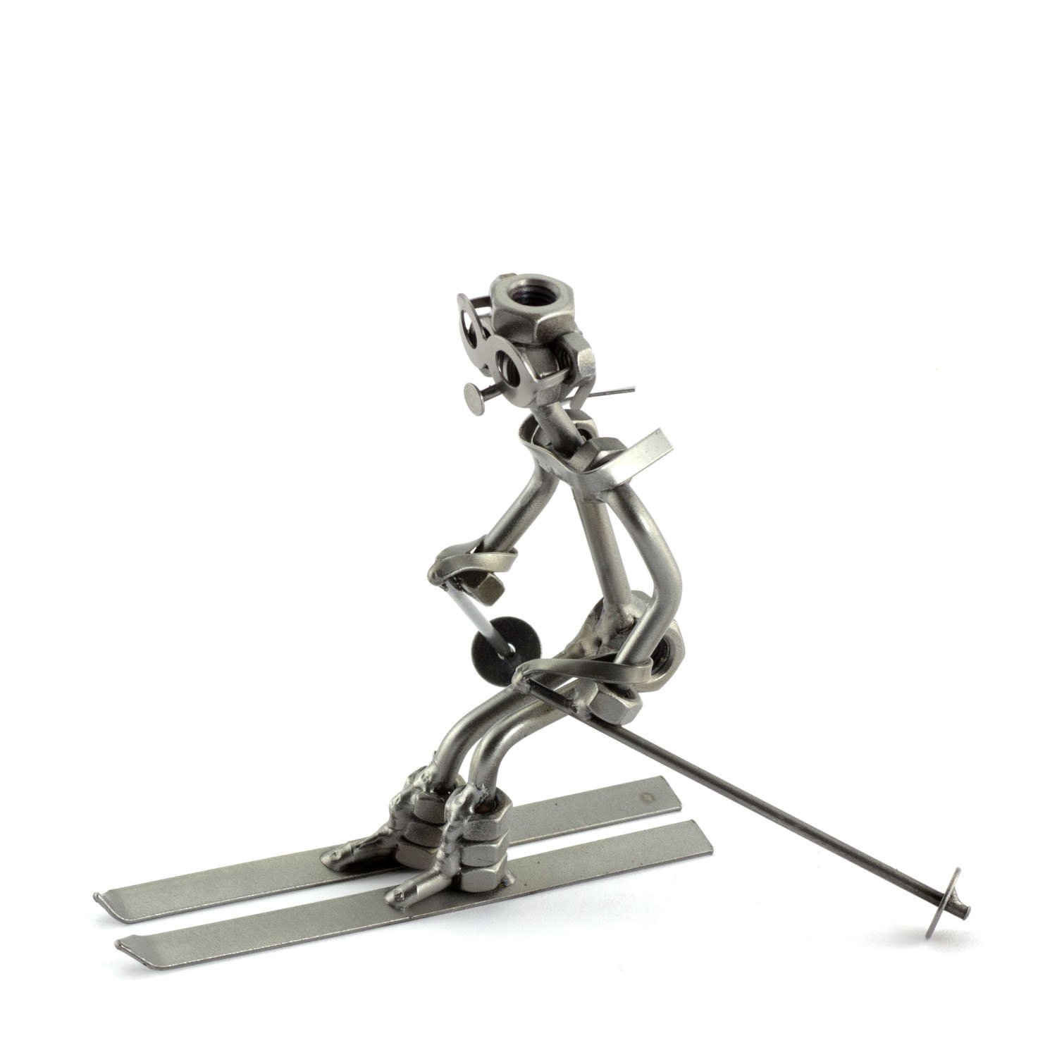 Handmade Metal Downhill Skier Sculpture - Nuts & Bolts Figurine - German Craftsmanship - Perfect for Winter Home Decor, Office Desk Ornament & Ski Enthusiast Gifts