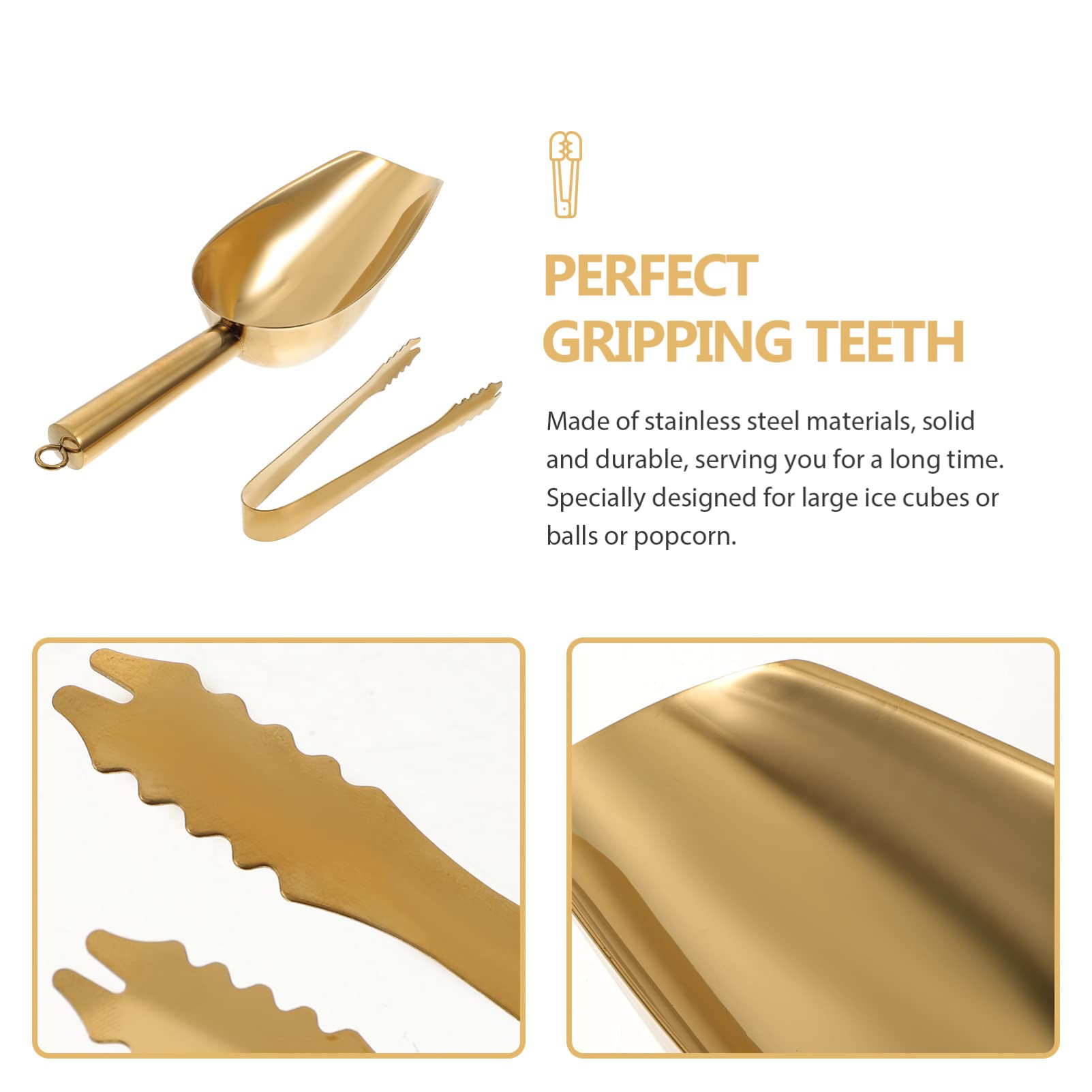 Premium Stainless Steel Ice Scoop and Tongs Set - Gold Bar Accessories for Home, Kitchen & Cocktail Making - Perfect for Parties, Bartending & Beverage Serving