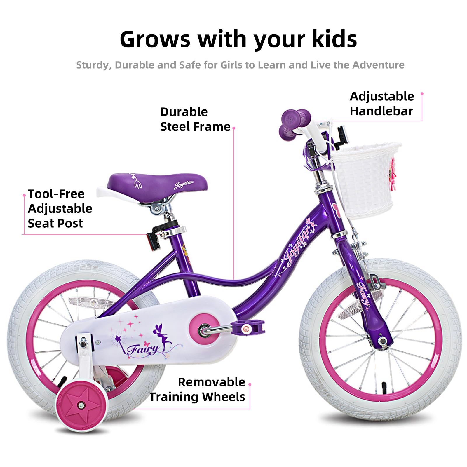 JOYSTAR 12 14 16 18 Inch Fairy Girls Bike for Toddlers & Kids Ages 2-8 Years - Kids Bicycle with Training Wheels, Handbrake & Basket - Perfect for Outdoor Play, Birthday Gifts & Learning to Ride