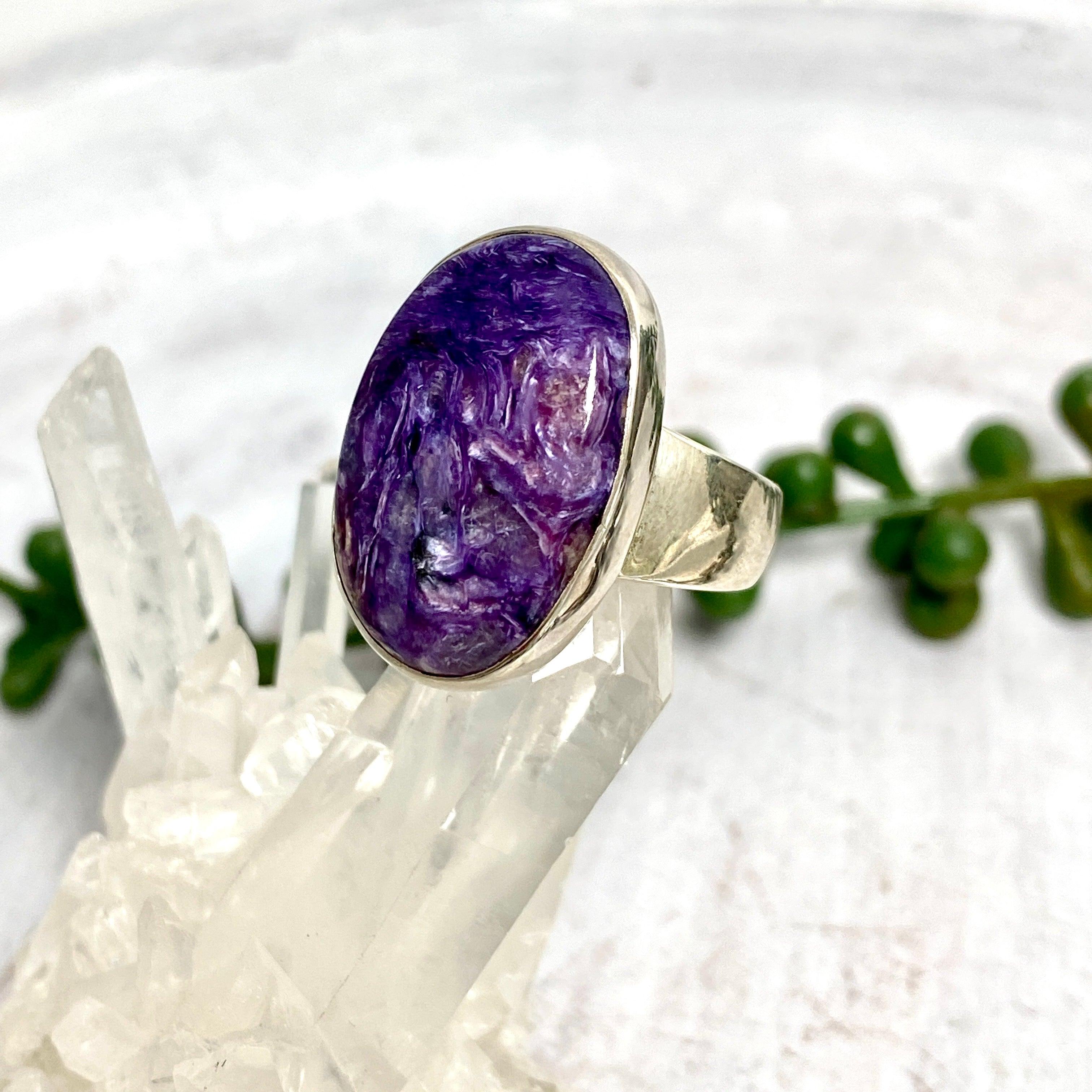Charoite Oval Ring Size 9 - Genuine Purple Gemstone Jewelry for Women | Elegant Gift for Birthdays, Anniversaries & Special Occasions