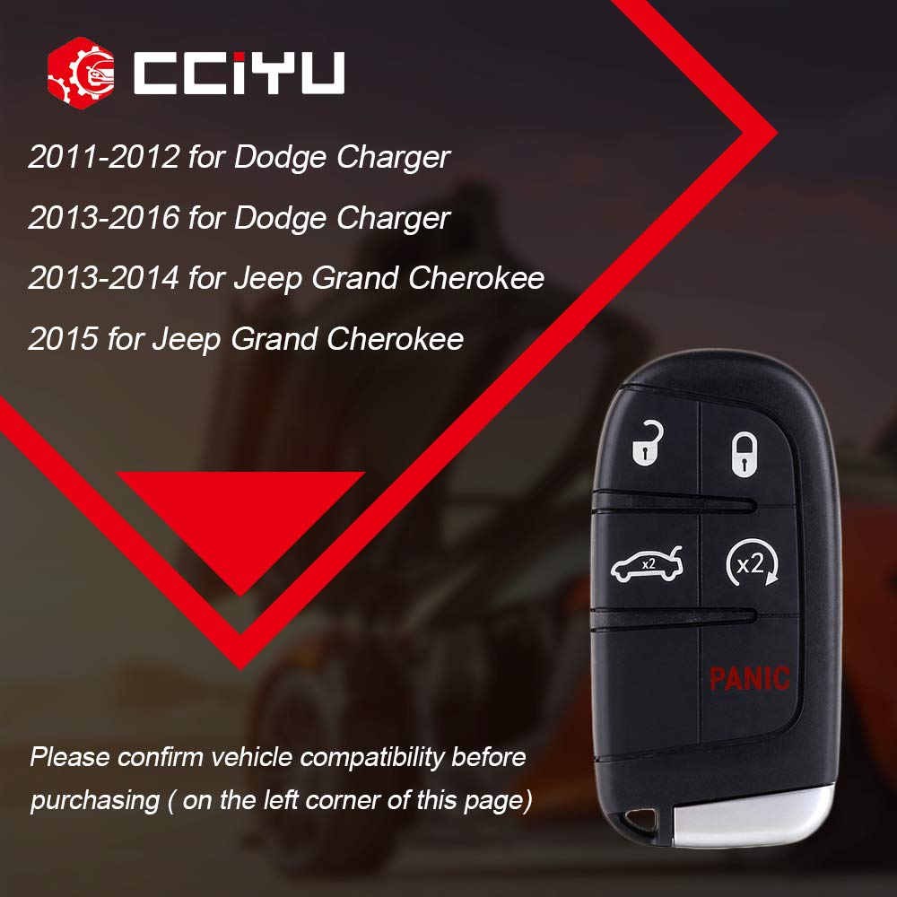 cciyu X 1 Flip Key Fob with Key Blade - 5 Buttons Replacement for Chrysler 300, Dodge Charger, Jeep Grand Cherokee (2011-2016 Models) - FCC ID M3N32337100 - Perfect for Key Replacement, Remote Start, and Vehicle Security