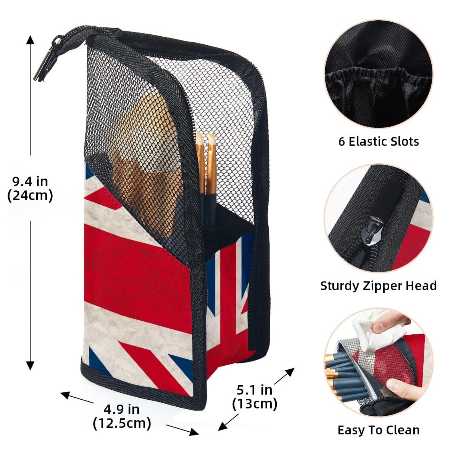 12-Piece Makeup Brush Organizer Bag with UK Flag Retro Paper Texture - Portable Travel Makeup Brush Holder Case for Professional Artists & Beginners (Perfect for Travel, Home Vanity & Salon Use)