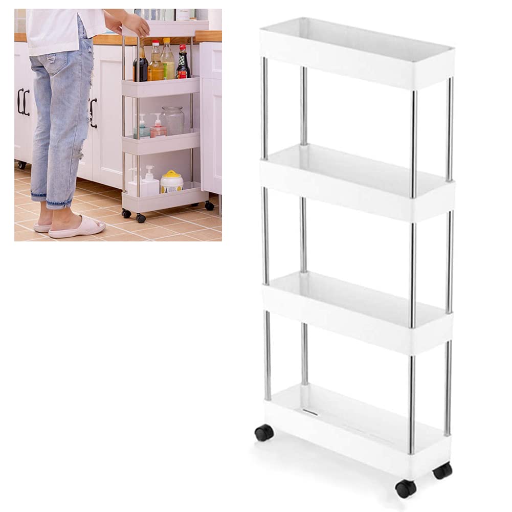 4-Tier Slim Rolling Storage Cart with Slide-Out Shelves & Wheels - Space-Saving Organizer for Bathroom, Kitchen, Bedroom, Laundry & Narrow Spaces | Perfect for Small Apartments, Dorm Rooms & Closet Organization