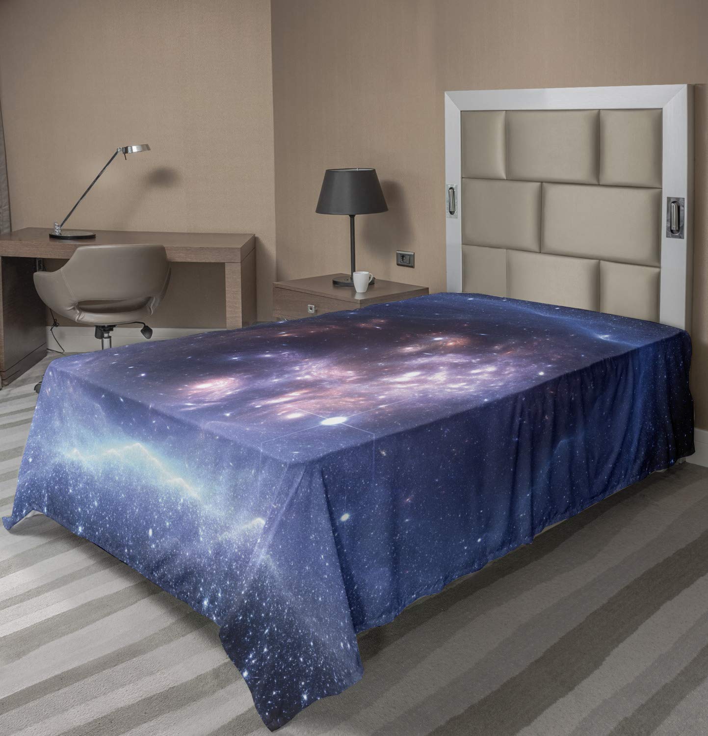 Ambesonne Outer Space Twin Size Flat Sheet - Soft, Comfortable Nebula Gas Cloud & Star Clusters Astronomy Bedding - Navy Purple - Perfect for Kids' Rooms, Dorm Decor & Space-Themed Bedrooms