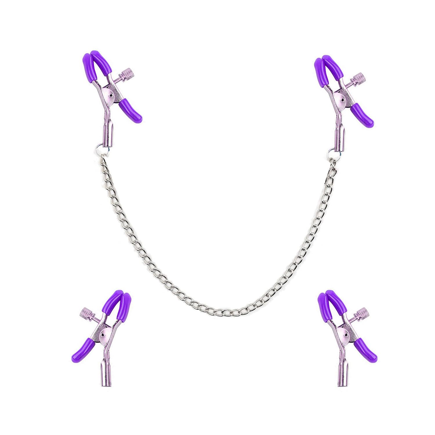 Adjustable Stainless Steel Body Clamps with Chain Necklace - Non-Piercing Faux Body Jewelry for Carnival, BDSM, Fetish & Cosplay - Secure Pressure Clip Rings for Costume Accessories & Alternative Fashion