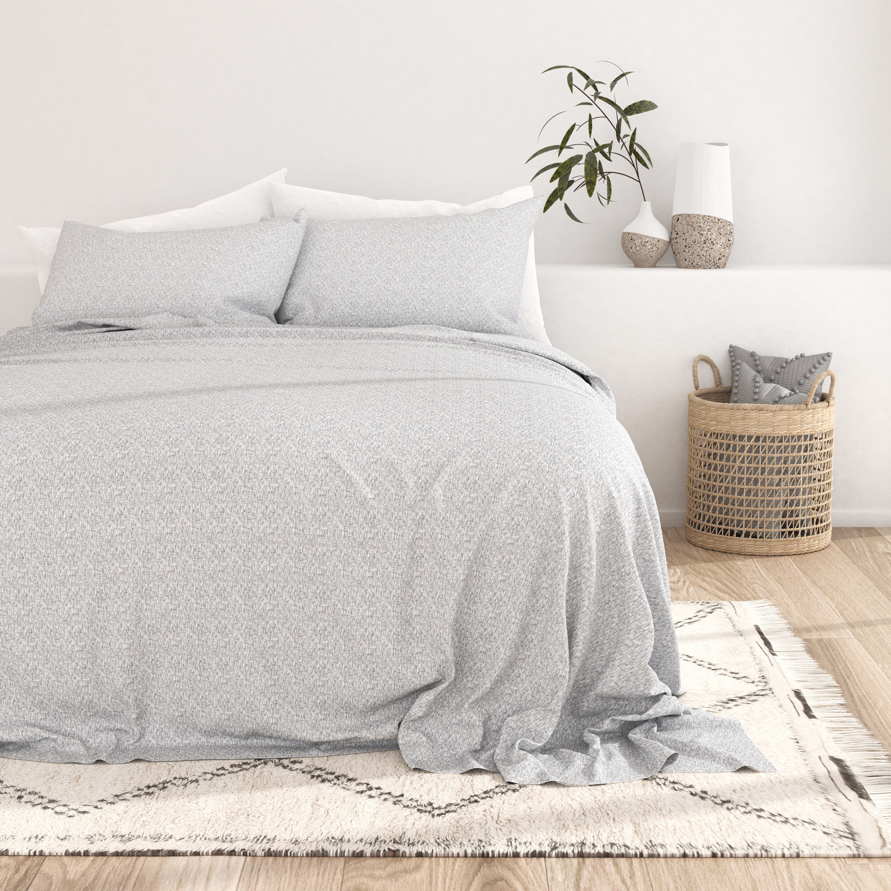 Soft Chambray Style 4-Piece Sheet Set - Breathable & Comfortable Bedding for All Seasons | Perfect for Master Bedroom, Guest Room & Dorm