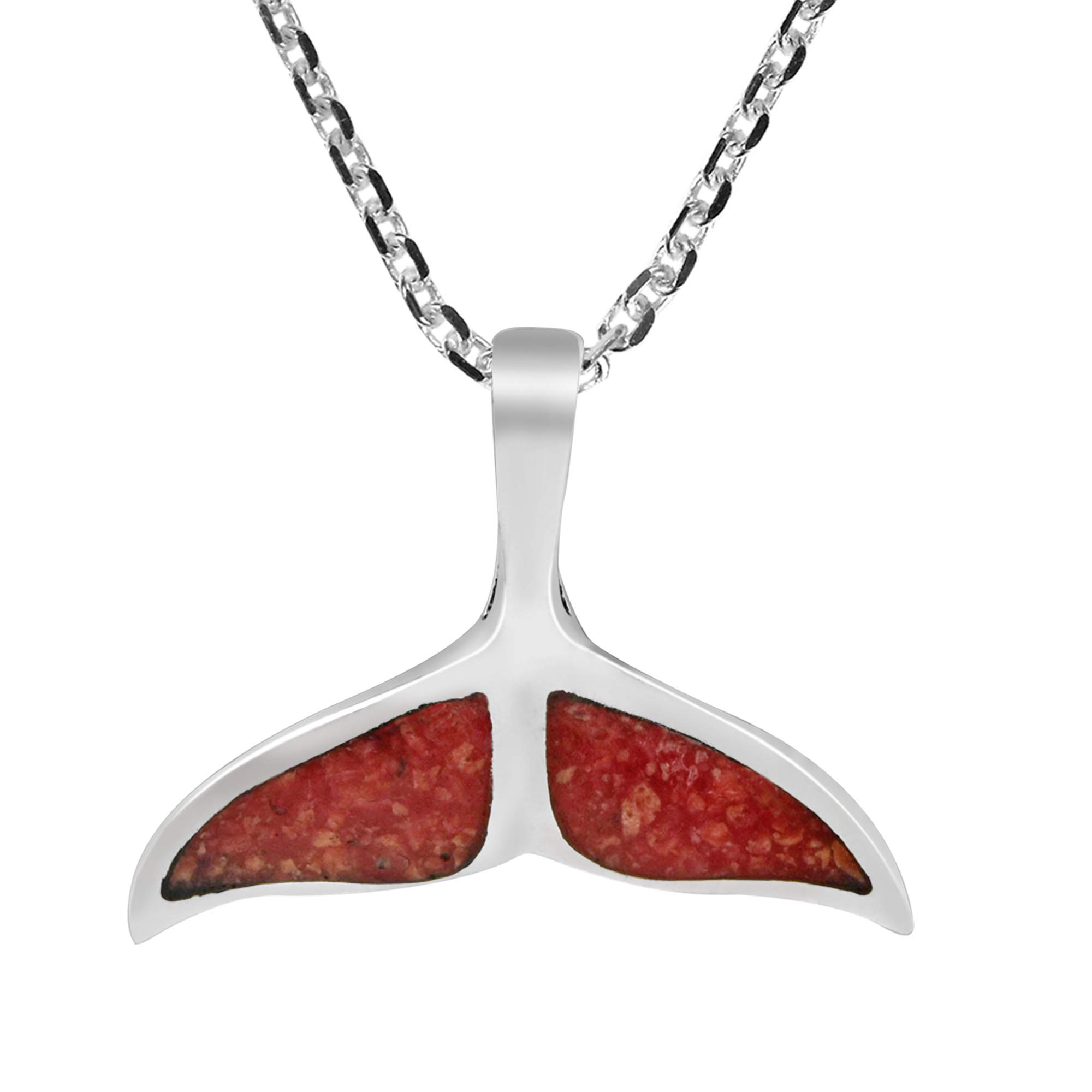 Majestic .925 Sterling Silver Whale Tail Necklace with Reconstructed Red Coral Pendant - Elegant Jewelry for Women, Perfect for Beach Vacations, Date Nights & Gift Giving