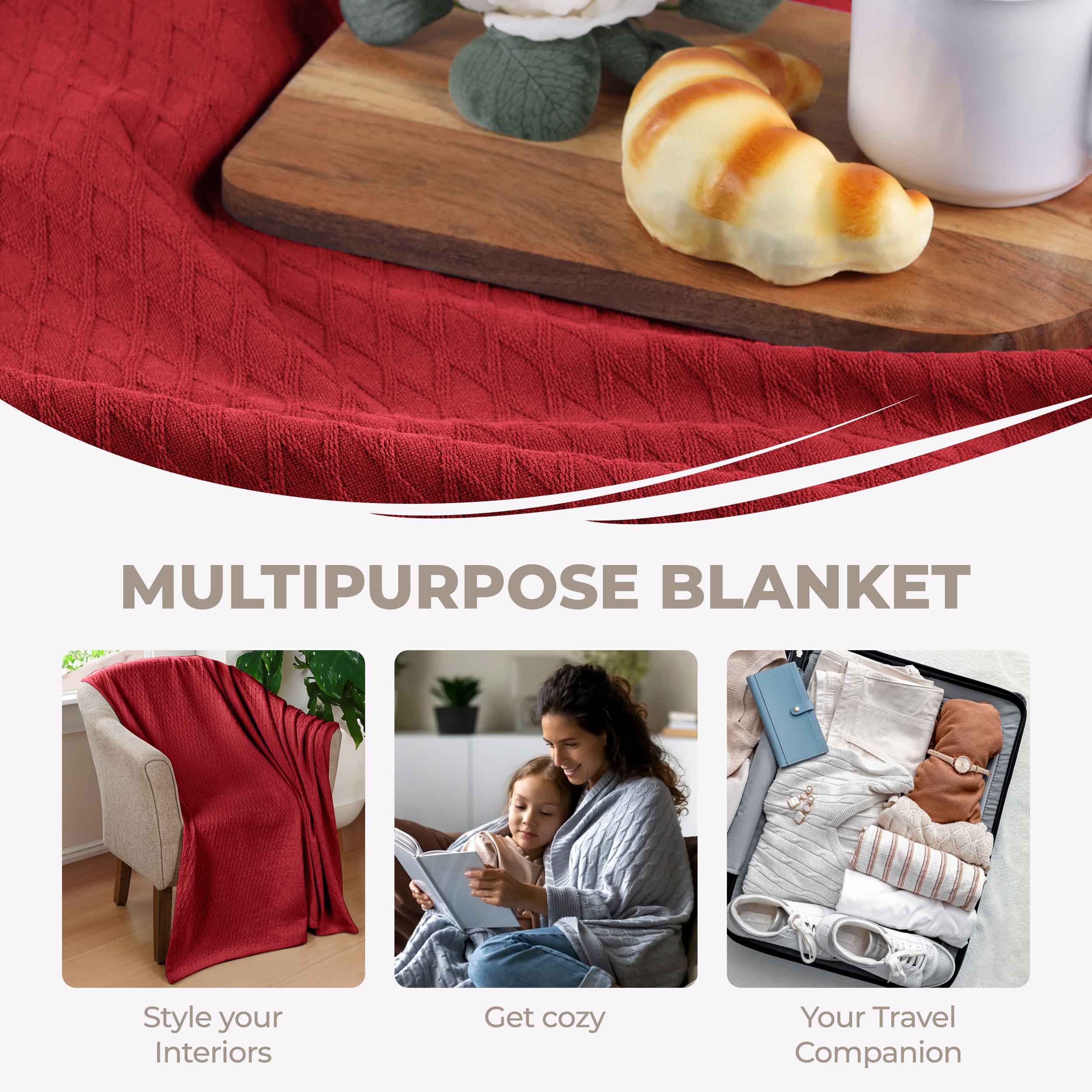 Premium Cotton All-Season Diamond Pattern Bed Blanket & Sofa Throw - Soft Cozy Blanket for Bedroom, Living Room, Travel and Gift Giving