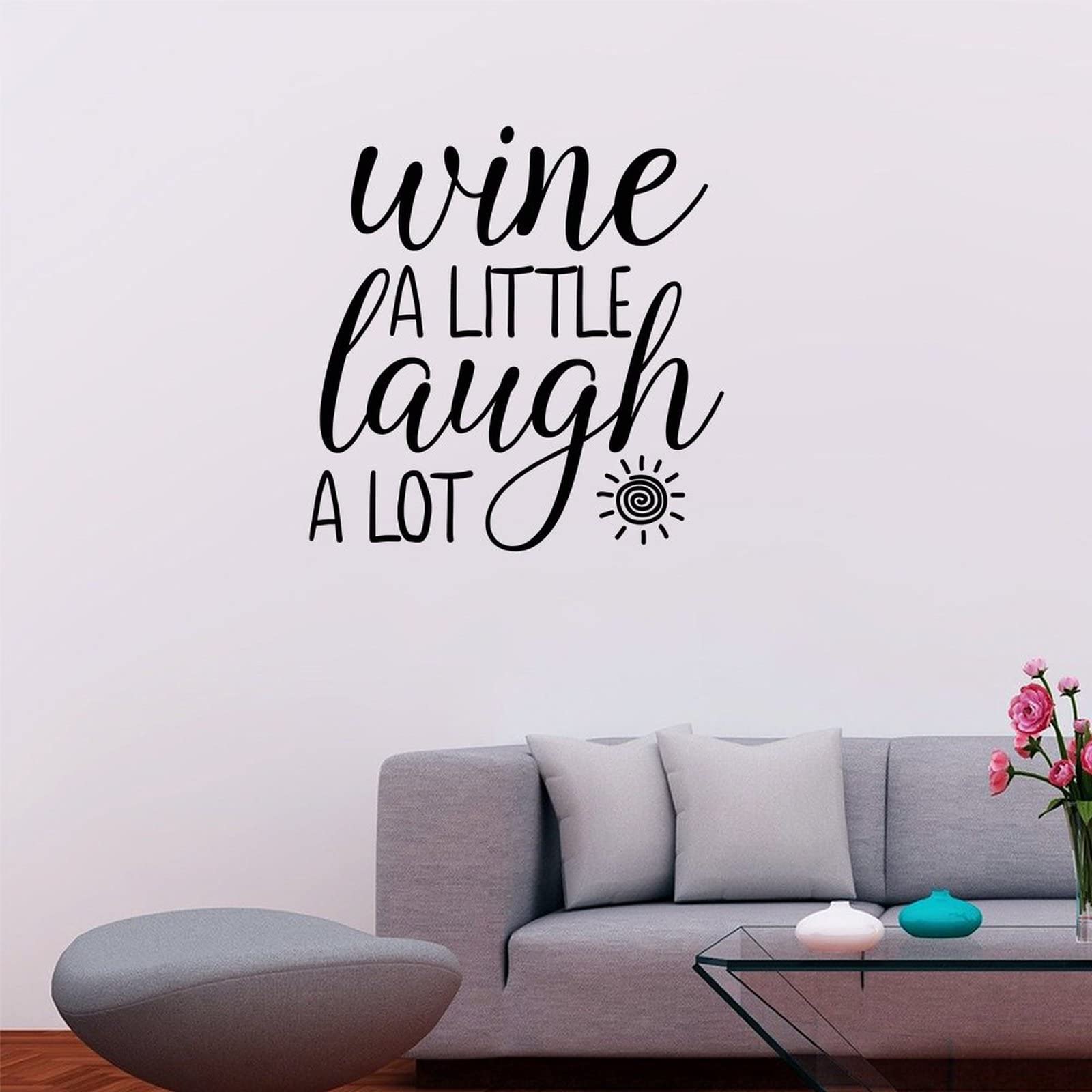 Motivational Quote Wall Decal Sticker - 'Wine A Little Laugh A Lot' Vinyl Art for Bedroom, Nursery, Kitchen, Bathroom & Dining Room Decor - Large 40 Inch Removable Home Decoration - Perfect for Housewarming Gifts & Party Wall Art