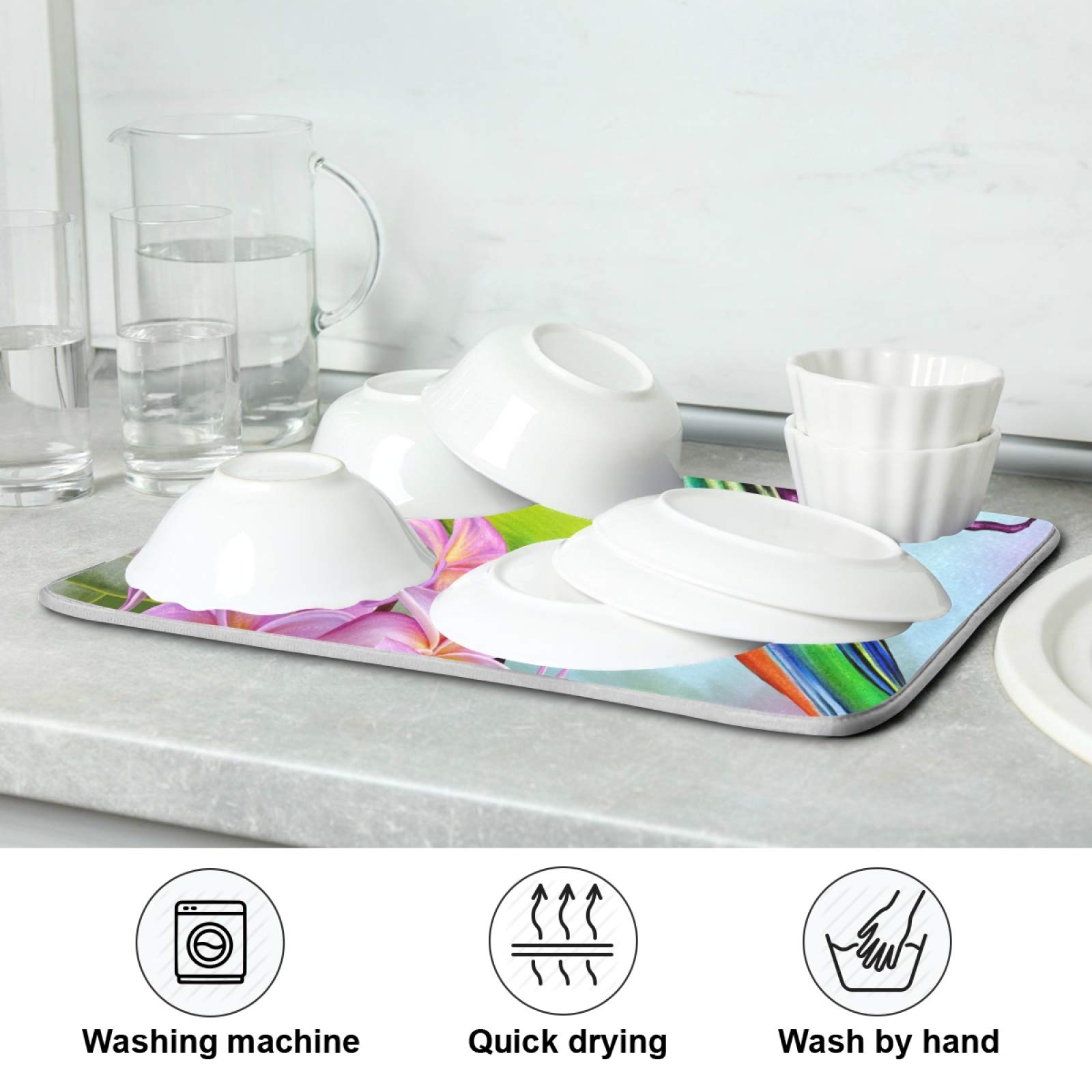 Floral Dish Drying Mat - Absorbent Microfiber for Kitchen Counter | Home Decor & Tableware Protection