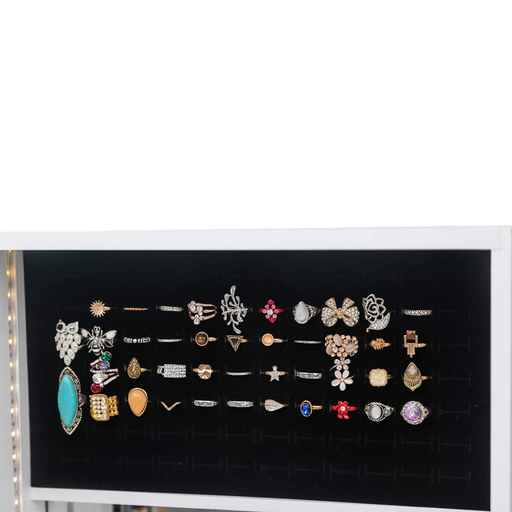 Bonnlo Lockable Jewelry Cabinet with 95 LED Lights - Wall Mount Jewelry Armoire with Mirror, Large Storage Organizer for Necklaces, Rings & Earrings | Perfect for Bedroom, Closet & Dressing Room Organization
