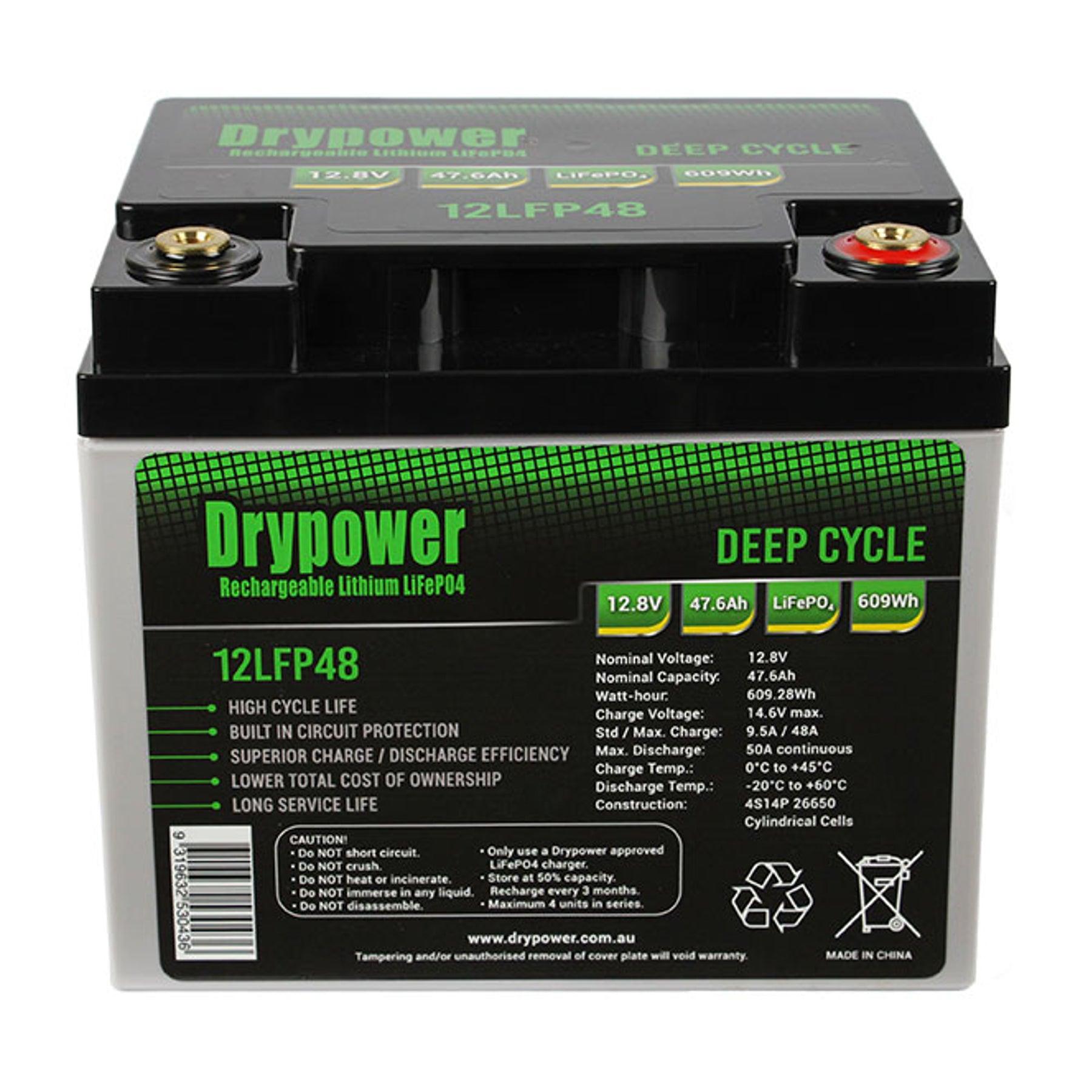 Drypower 12.8V 100Ah LiFePO4 Lithium Iron Phosphate Rechargeable Battery - Perfect for Solar Power Systems, RVs, Marine & Off-Grid Applications