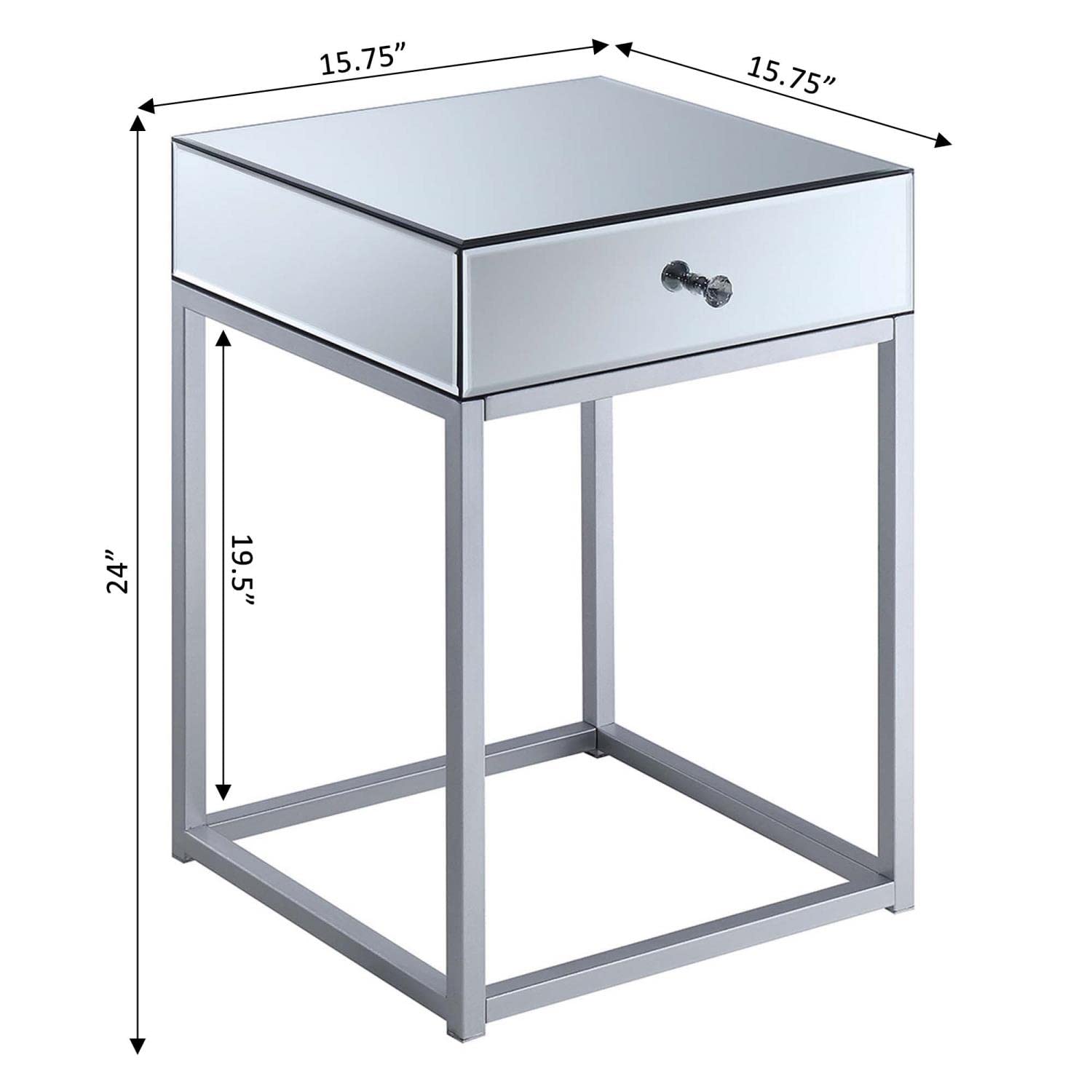 Convenience Concepts Reflections End Table - Modern Mirror Finish Silver Accent Side Table for Living Room, Bedroom & Office Decor