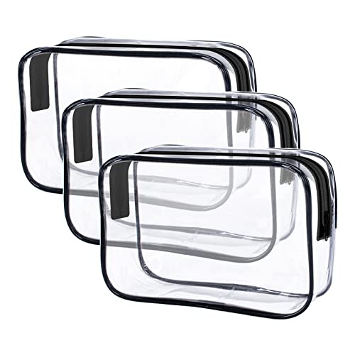 Clear Travel Makeup Bag 3-Pack - TSA Approved Toiletry Organizer for Women & Men | Perfect for Air Travel & Daily Use