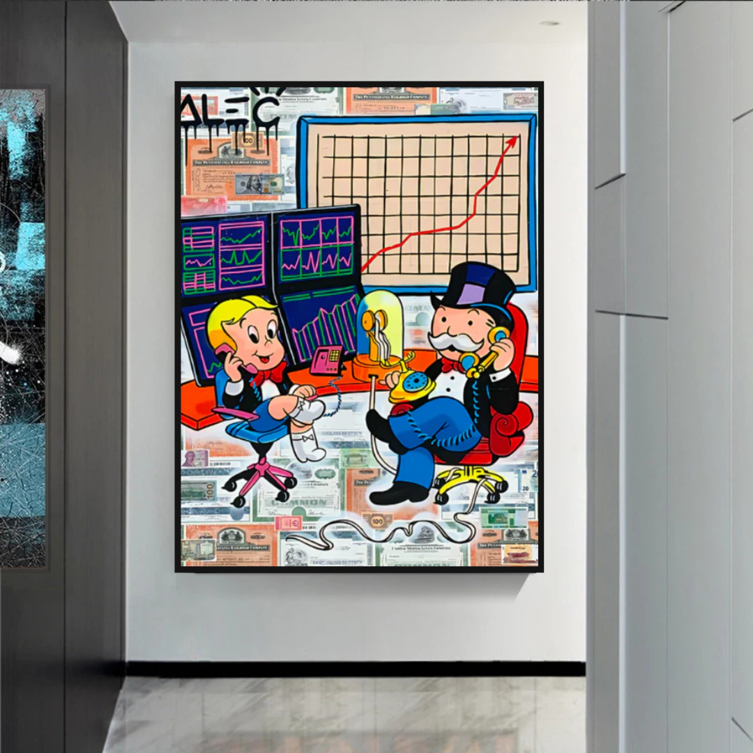 Alec Monopoly & Richie Rich Forex Trading Crypto Art Canvas Print - Wall Decor for Home, Office & Gamer Rooms