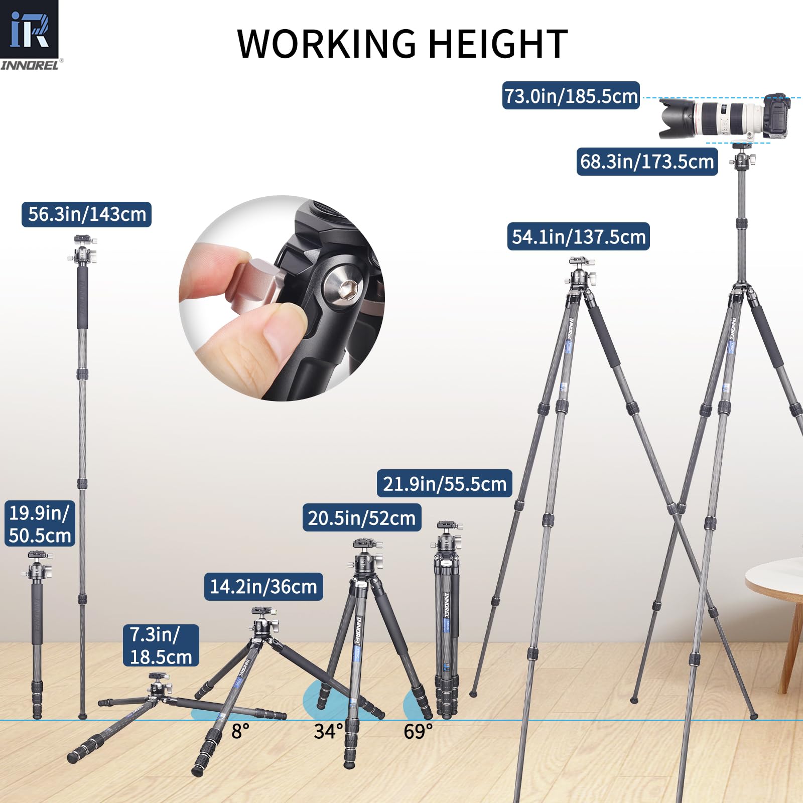 INNOREL KT254C Carbon Fiber Tripod Monopod - Professional Portable Travel Tripod for DSLR Cameras, 33lb Load Capacity, D36 Low Gravity Ballhead - Perfect for Photography, Vlogging & Outdoor Adventures