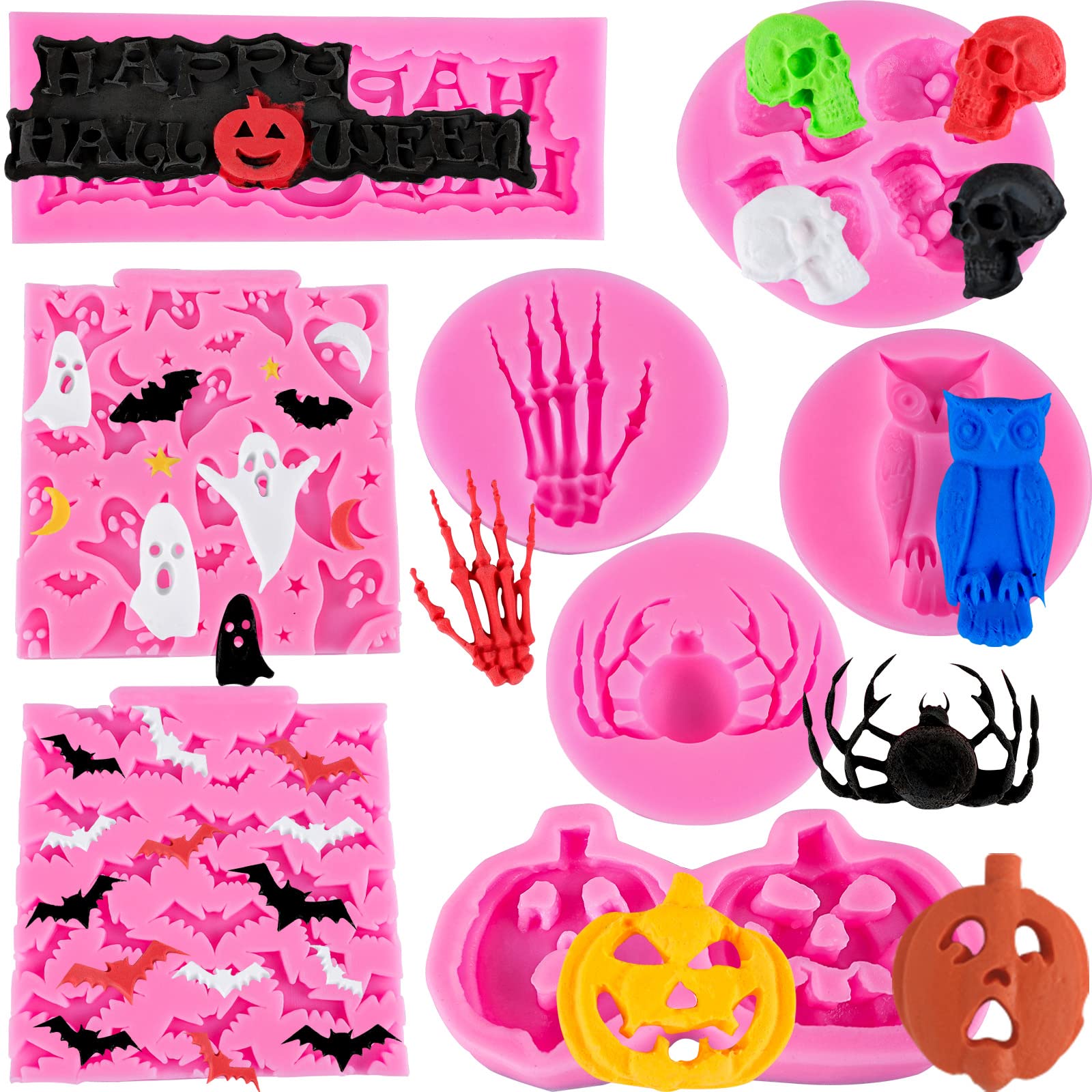 Halloween Silicone Molds for Fondant, Chocolate, Candy & Soap Making - Pumpkin, Ghost & Bat Shapes for Cake Decorating, Cupcake Toppers & Cake Pops - Perfect for Halloween Baking & DIY Crafts