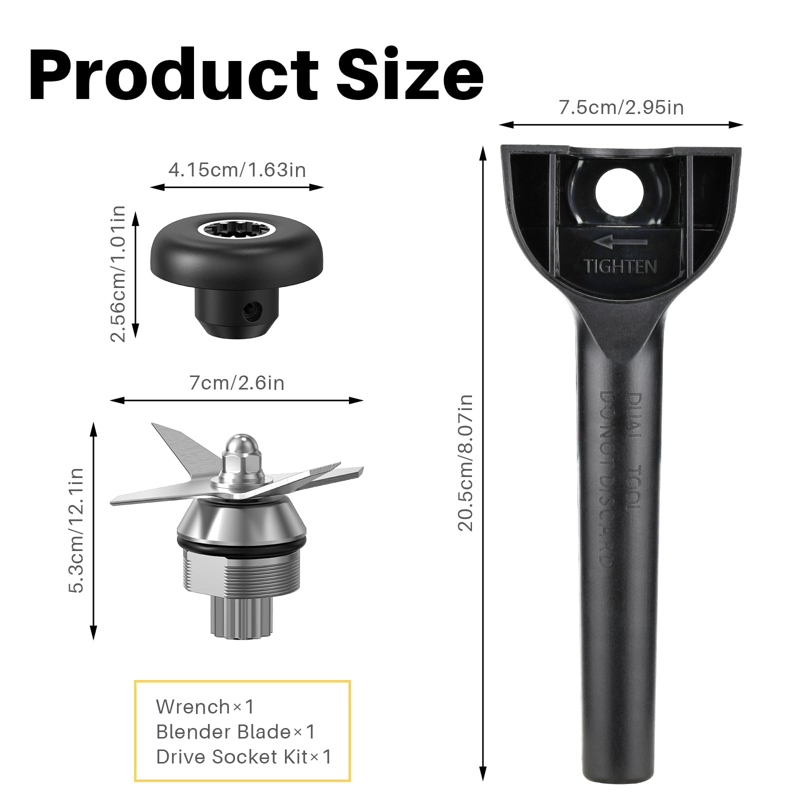 Vitamix Blade Replacement Parts - Compatible with 64oz & 32oz Containers - Wet Blender Blade Assembly with Wrench & Drive Socket - Perfect for Smoothies, Juices, and Food Prep