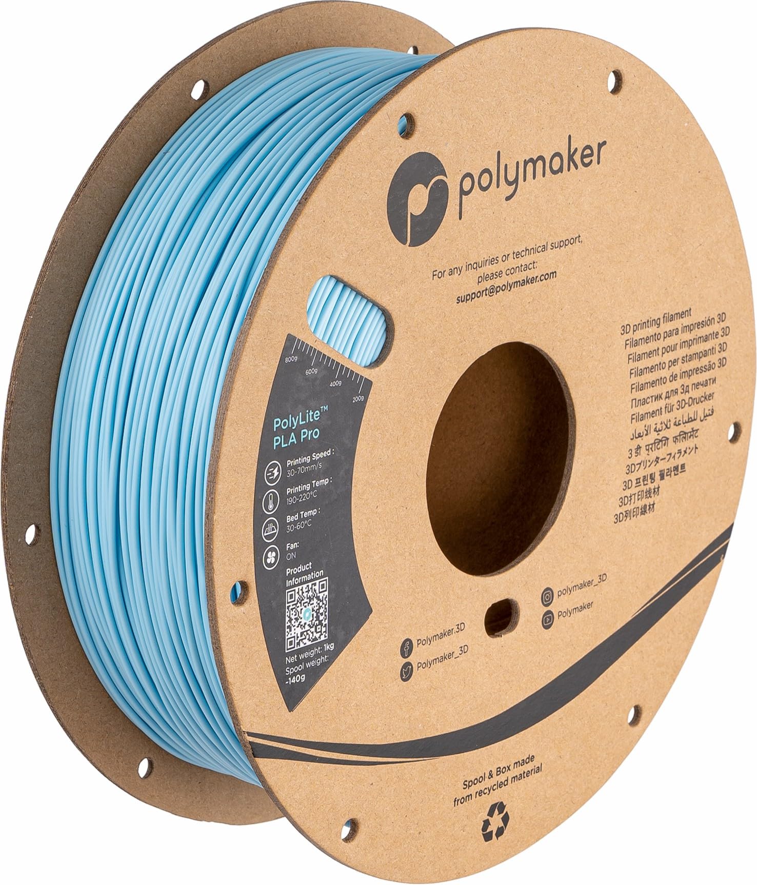 Polymaker PLA PRO Filament 1.75mm Light Blue - High Strength 3D Printer Filament 1kg Spool | Premium PLA+ Material for Tough & Rigid 3D Prints | Ideal for Functional Prototypes, Cosplay Props & Engineering Models (Sky Blue)