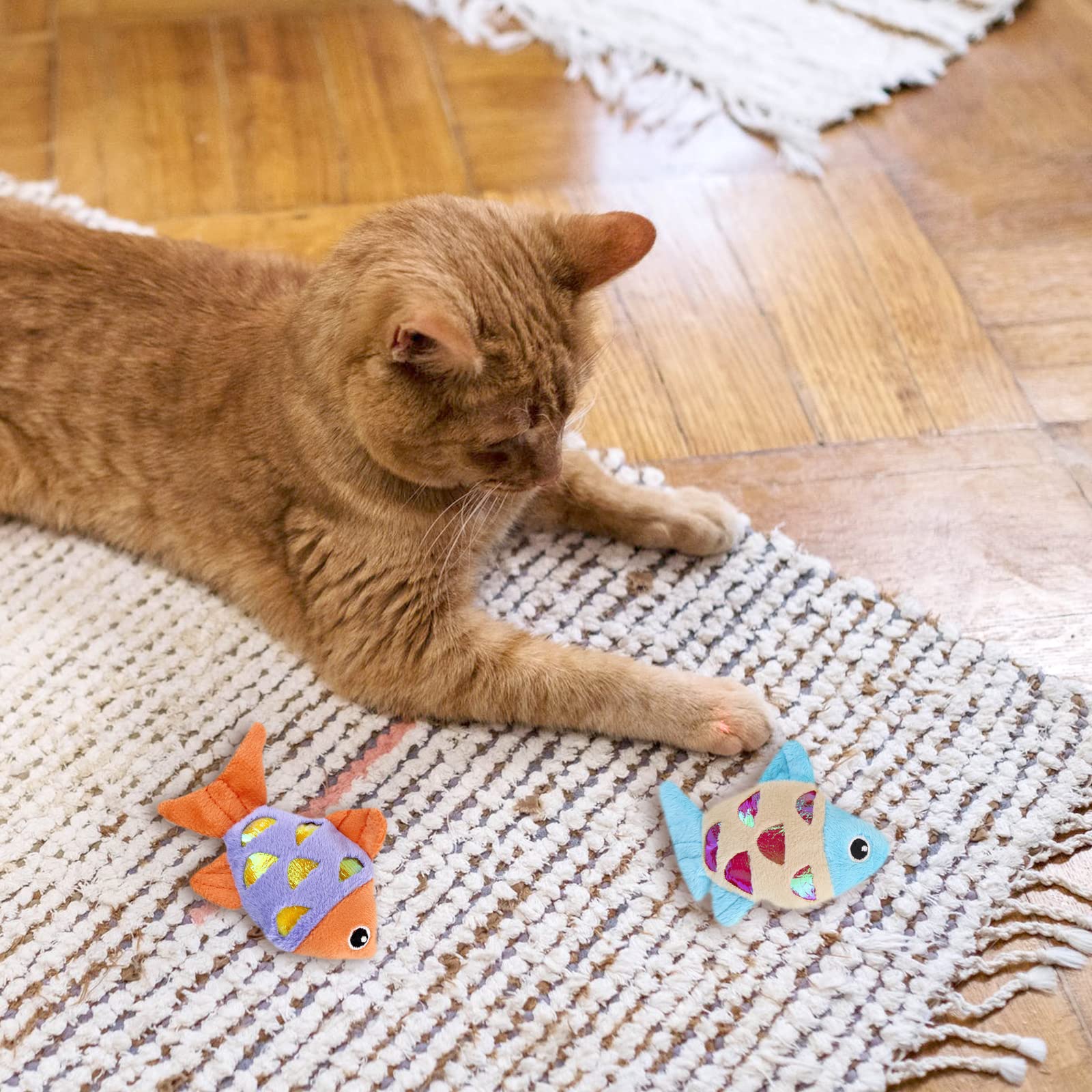 Andiker Catnip Toys for Indoor Cats - 2 Pack Crinkle Fish Cat Toys with Shine Rings, Interactive Chew & Play Toys for Kittens - Perfect for Playtime, Training & Bonding with Your Feline Friend