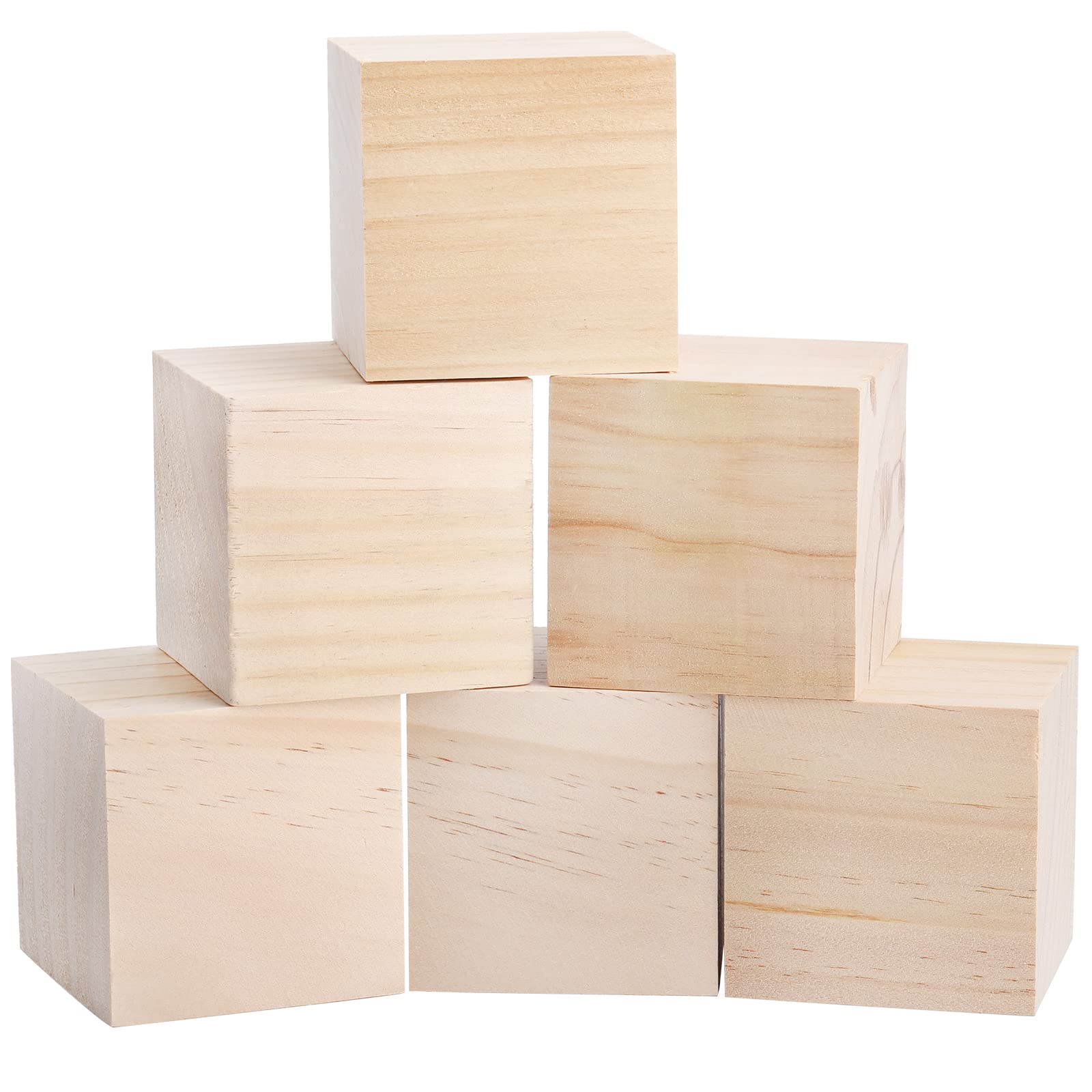 Tosnail 6 Pack 3 Inch Unfinished Wooden Cubes - Natural Wood Craft Blocks for DIY Projects, Home Decor, Kids Crafts & School Art Supplies