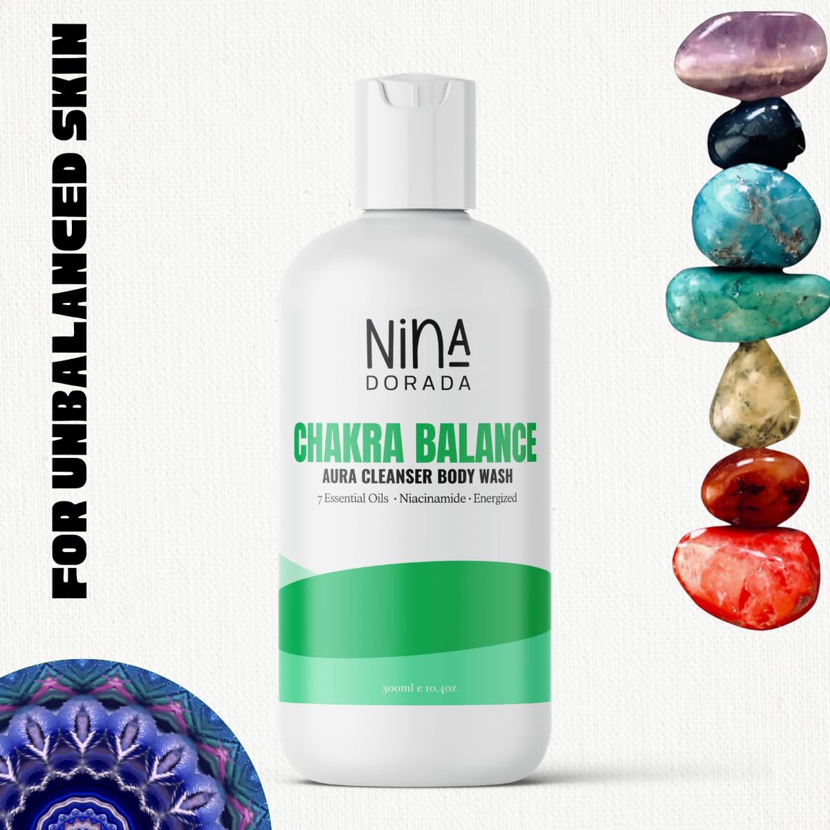 Nina Dorada Chakra Body Wash with Essential Oils for Aura Balance & Spiritual Positivity | Detoxifying Niacinamide Formula | Exfoliates Dead Skin Cells & Unclogs Pores | 300ml | Perfect for Yoga, Meditation & Holistic Self-Care Routines