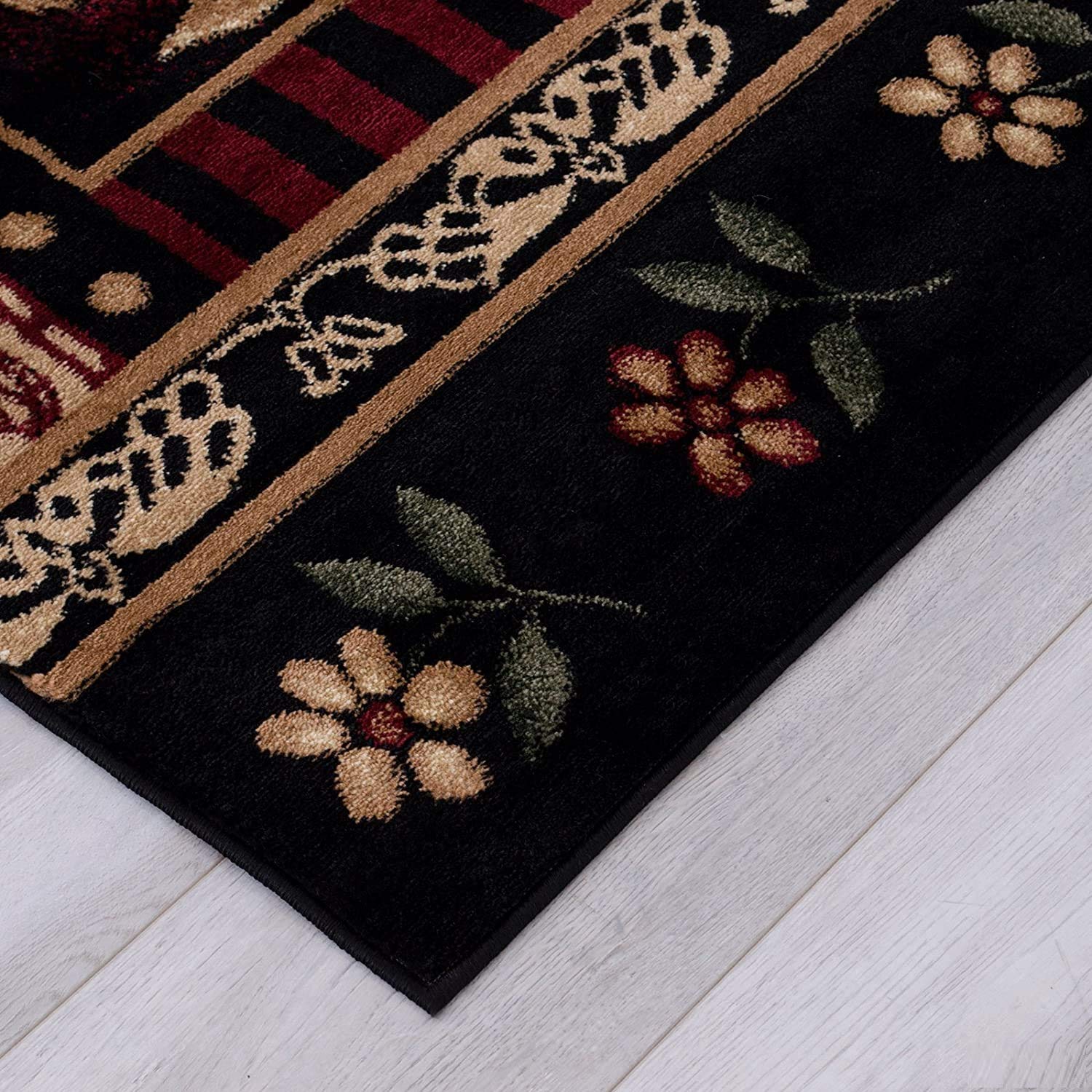 Champion Rugs Wildlife Nature Rustic Lodge French Country Rooster Chicken Slice Accent Rug - 5’3”x7’5” Farmhouse Kitchen Decor for Cabin, Living Room & Dining Room