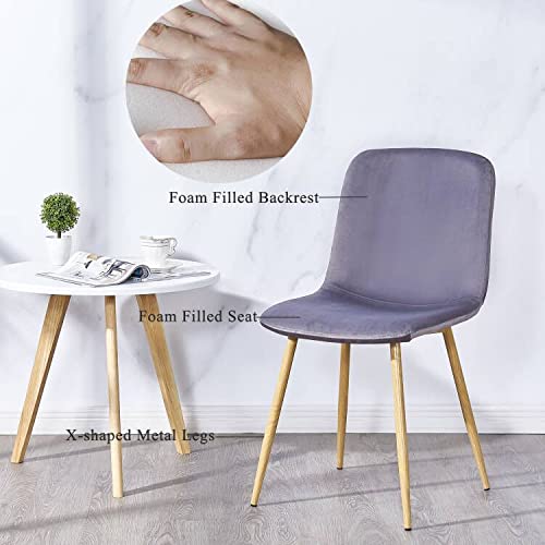 Velvet Upholstered Dining Chairs Set of 4 - Modern Mid-Century Style Side Chairs with Sturdy Metal Legs, Soft Gray Fabric for Kitchen, Dining Room, Bedroom & Living Room - Perfect for Family Gatherings, Dinner Parties & Home Decor